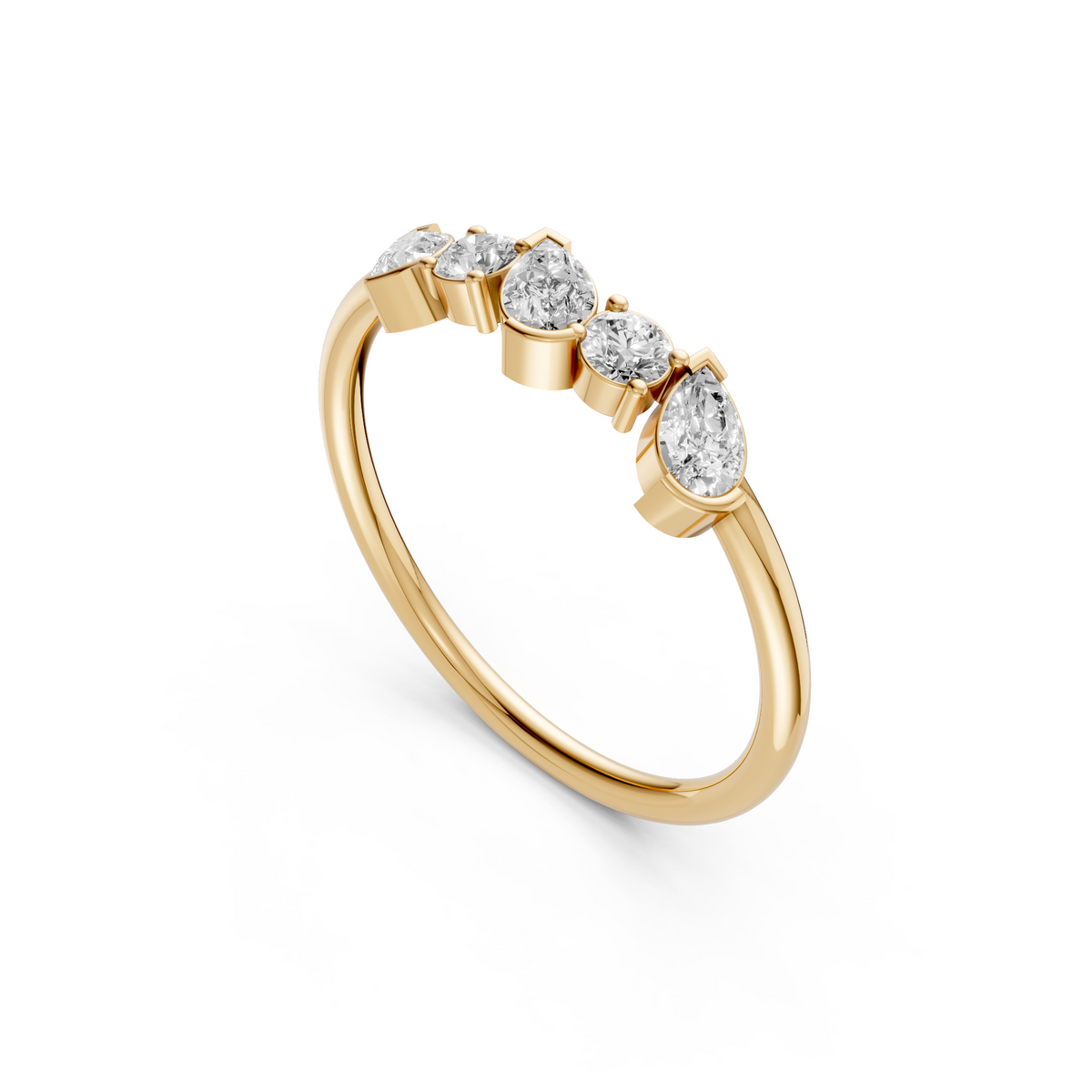 Alternating Pear & Round  Diamond Five Stone Stackable Band