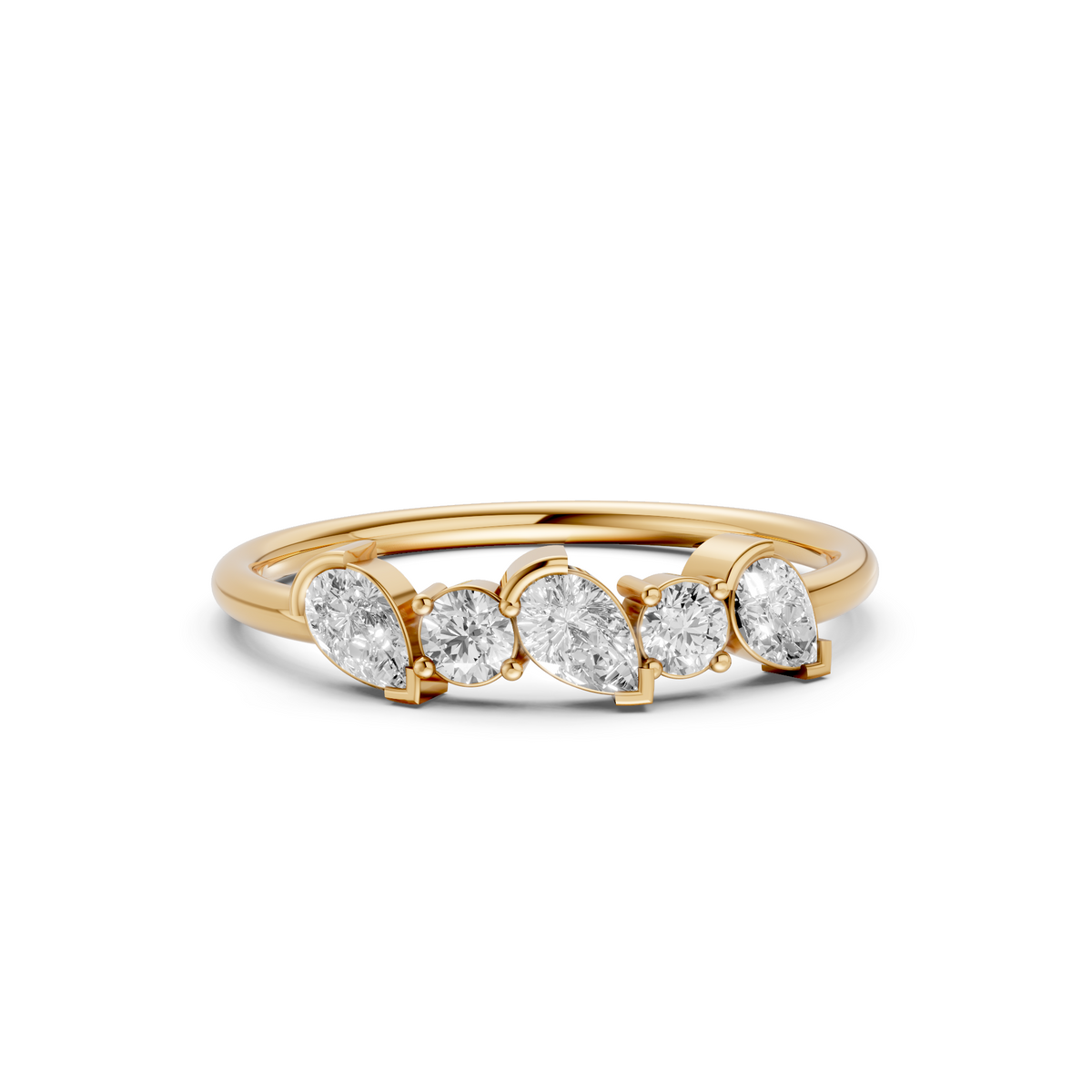 Alternating Pear & Round  Diamond Five Stone Stackable Band