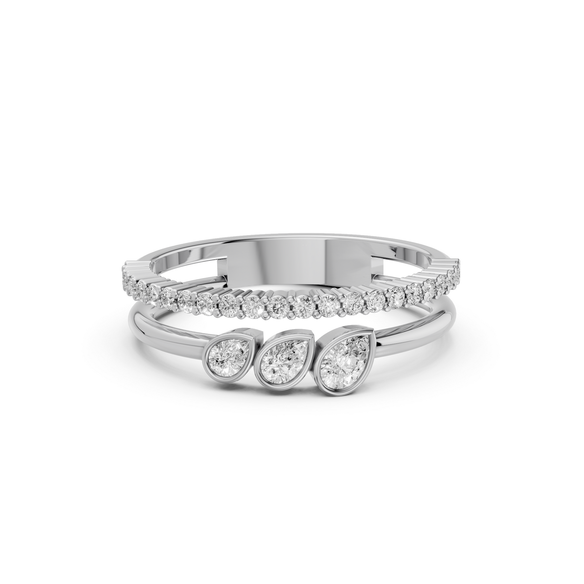 Double-Row Pear Cut Lab Grown Diamond Stackable Ring