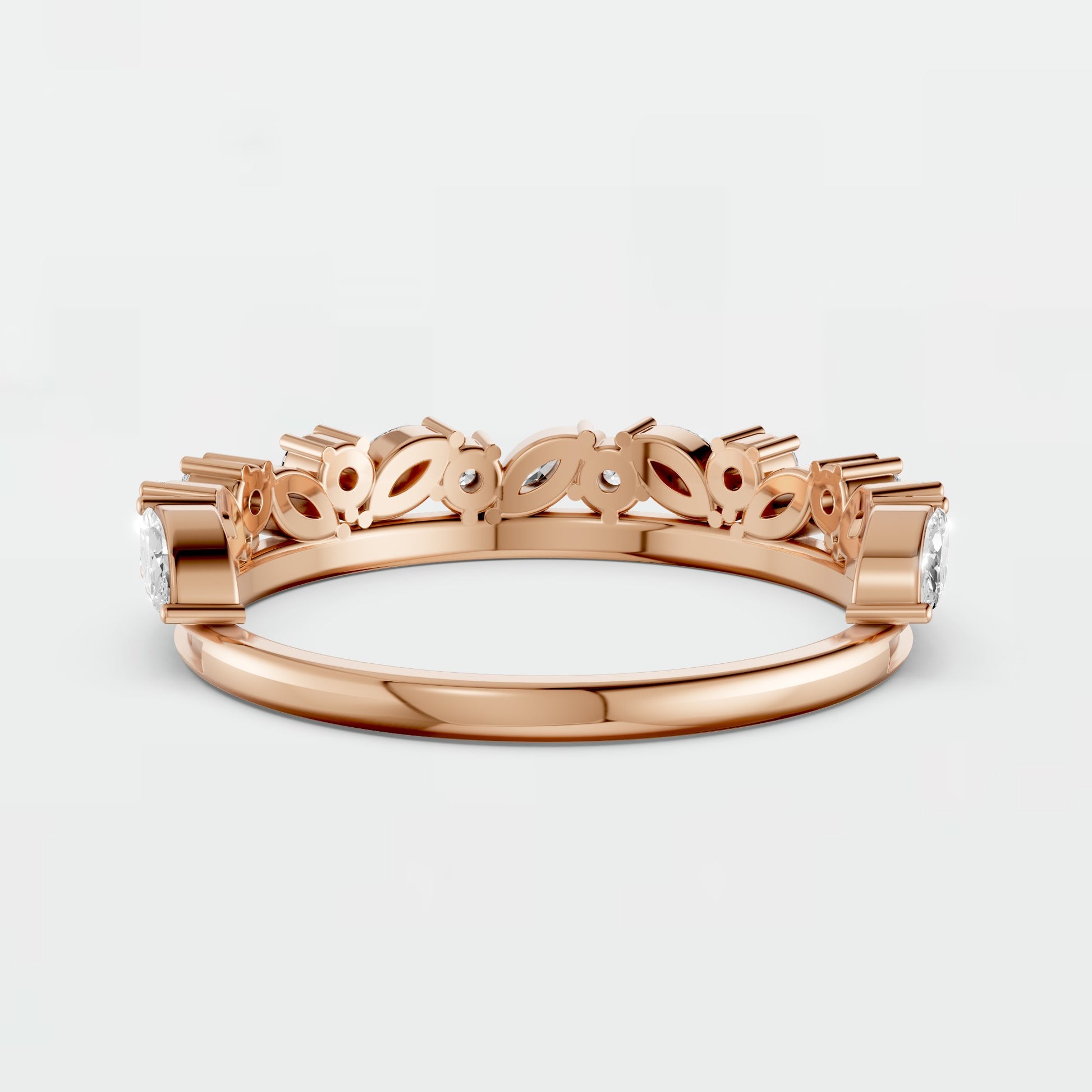 0.61 CTW Marquise & Round Lab Grown Diamond Wedding Band Curved Stackable Gold Ring