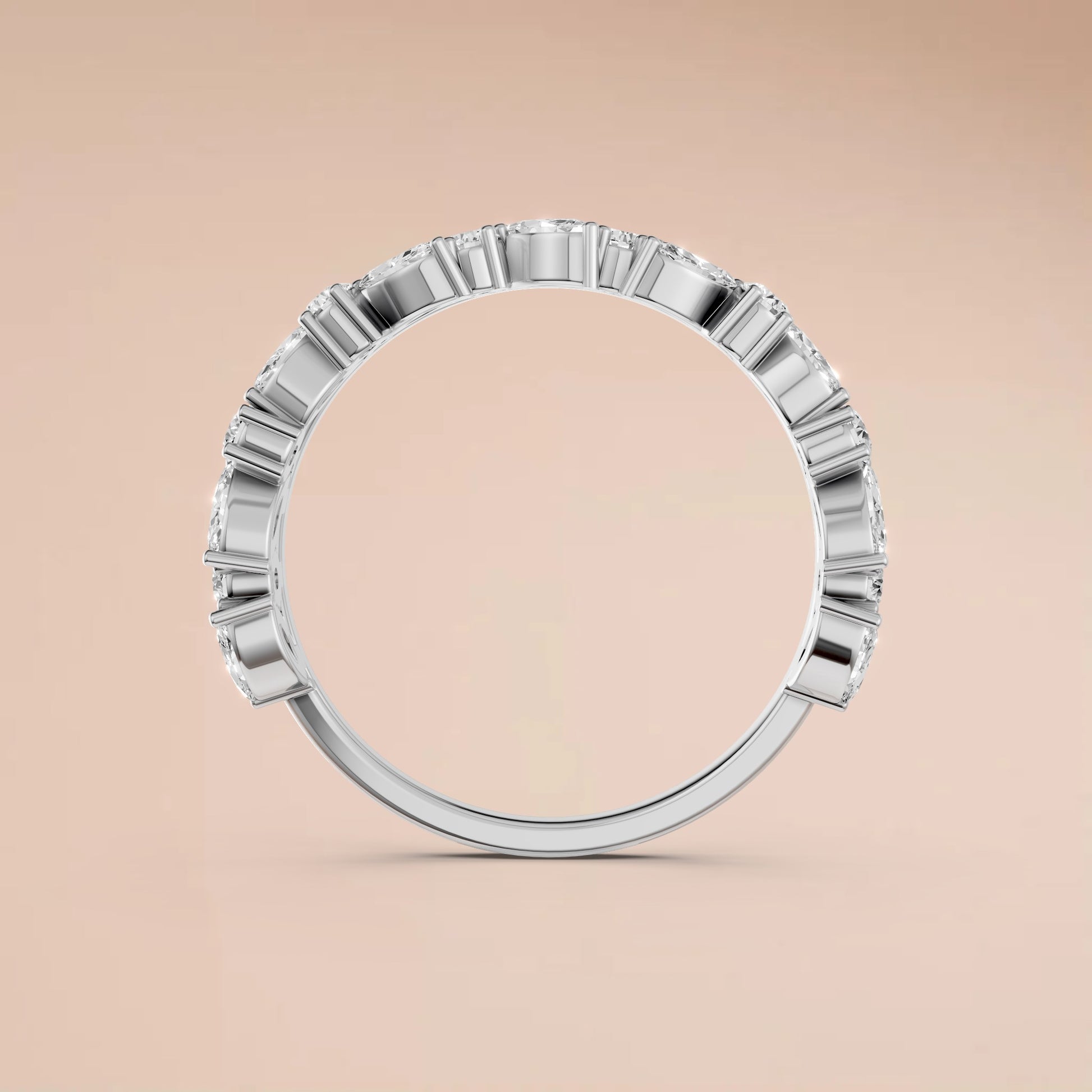 0.61 CTW Marquise & Round Lab Grown Diamond Wedding Band Curved Stackable Gold Ring