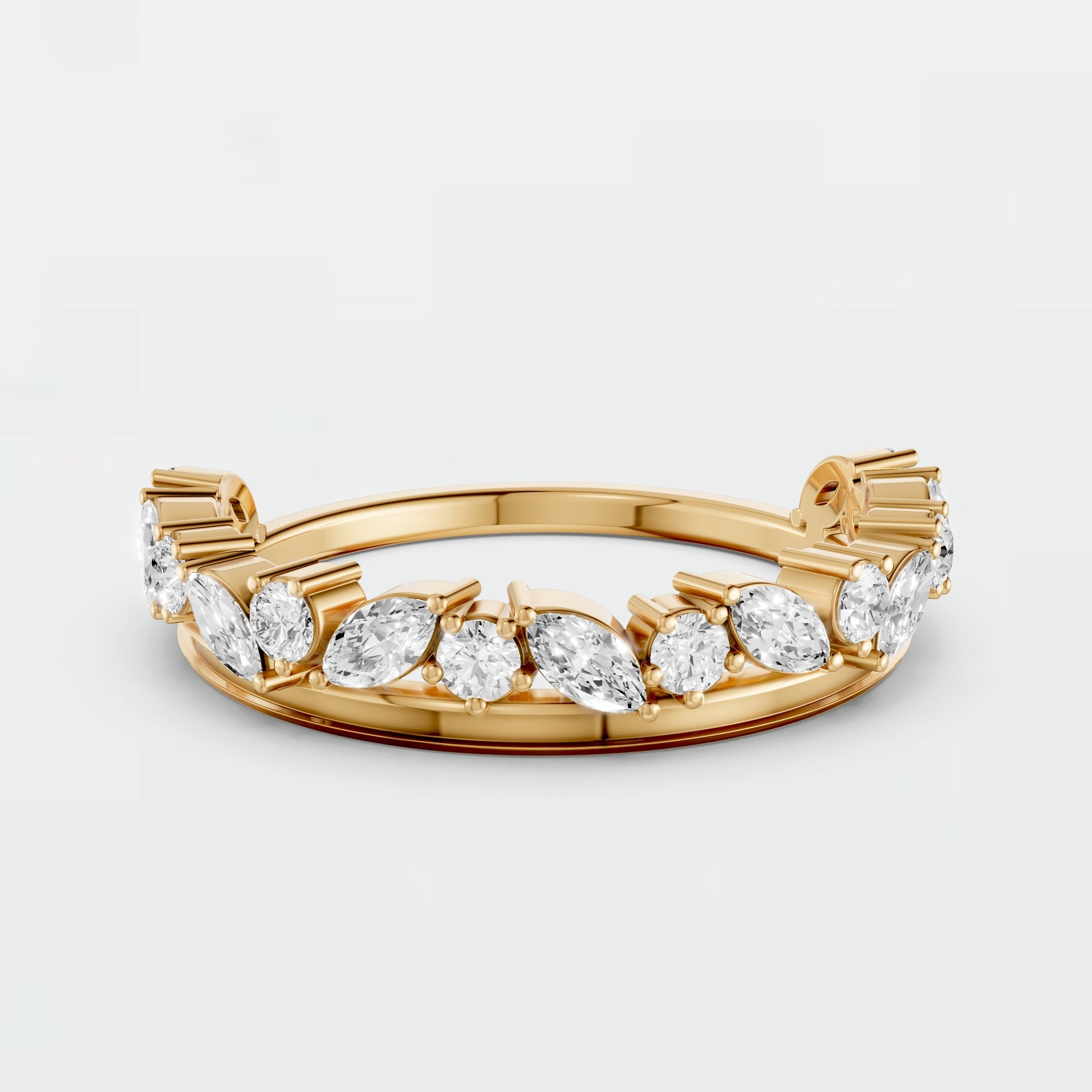 0.61 CTW Marquise & Round Lab Grown Diamond Wedding Band Curved Stackable Gold Ring