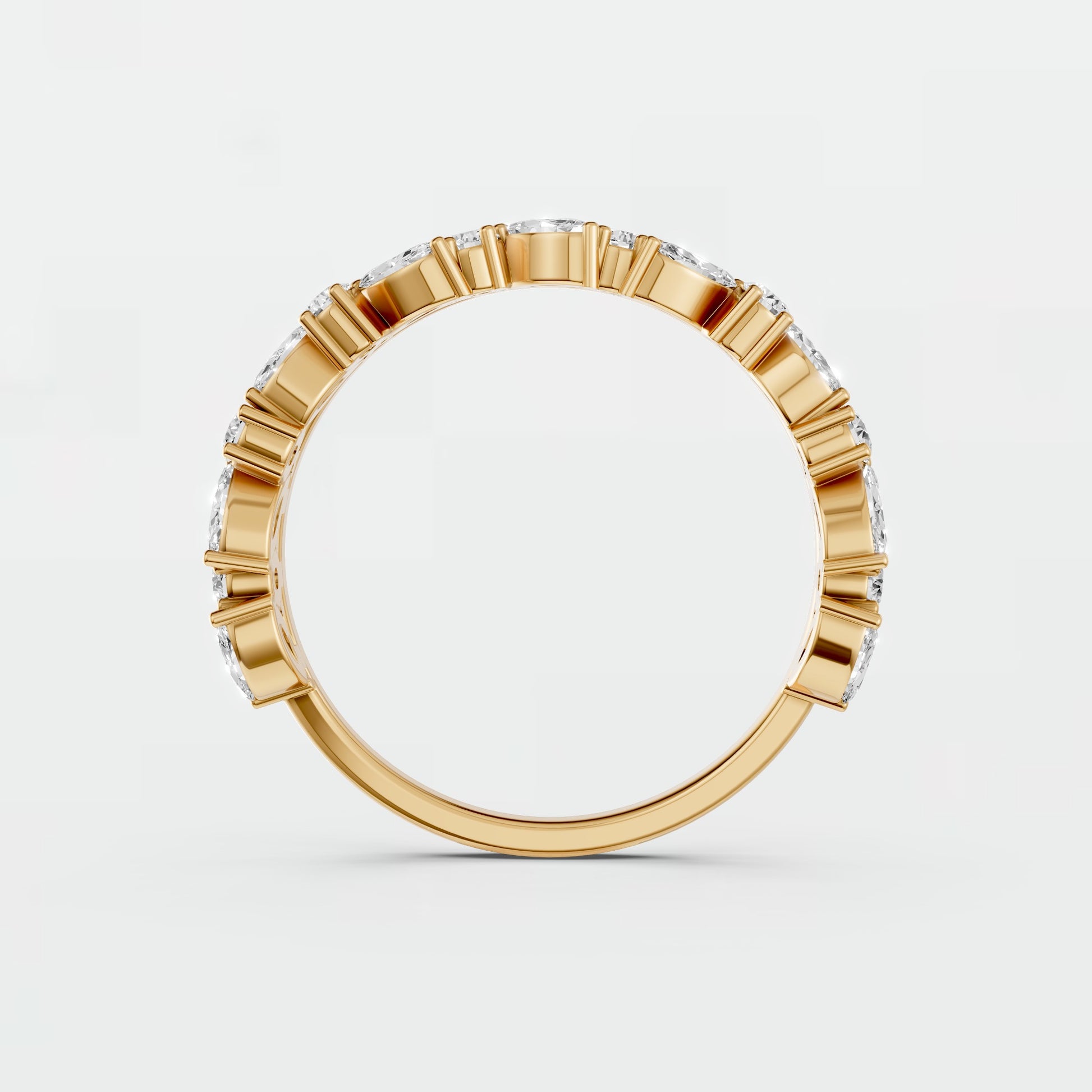 0.61 CTW Marquise & Round Lab Grown Diamond Wedding Band Curved Stackable Gold Ring