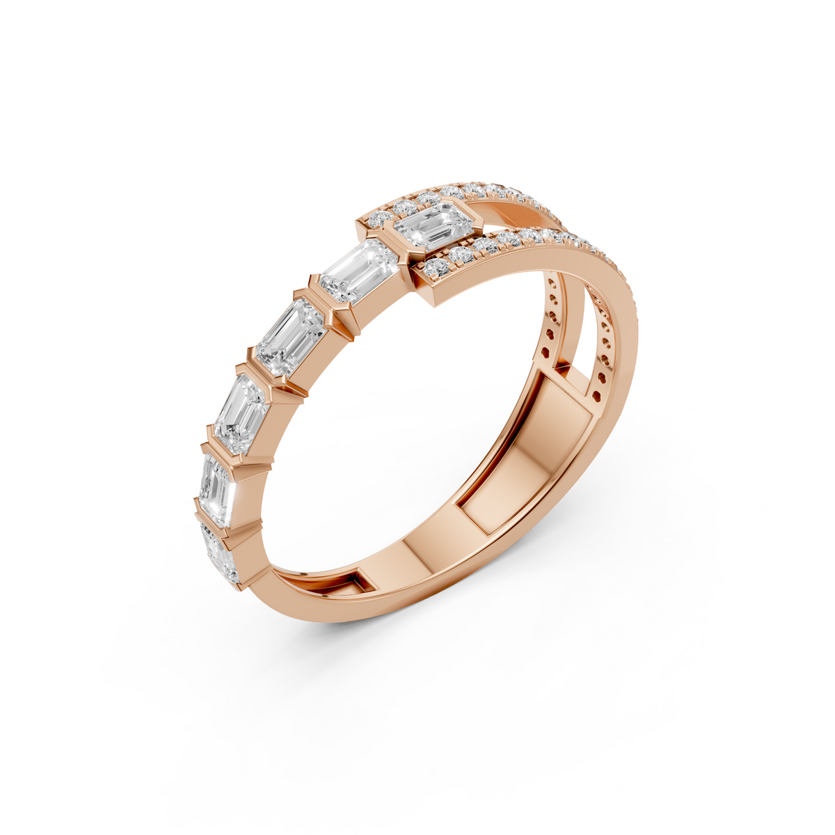 Celestia Emerald & Round Multi Shape Diamond Double Row Band