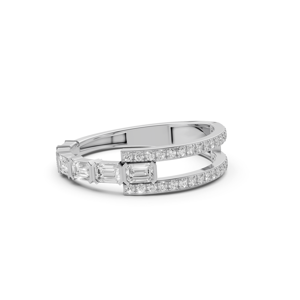 Celestia Emerald & Round Multi Shape Diamond Double Row Band