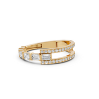 Celestia Emerald & Round Multi Shape Diamond Double Row Band