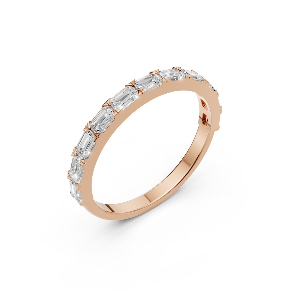 Emerald Cut Diamond Delicate Gold Eternity Stacking Band