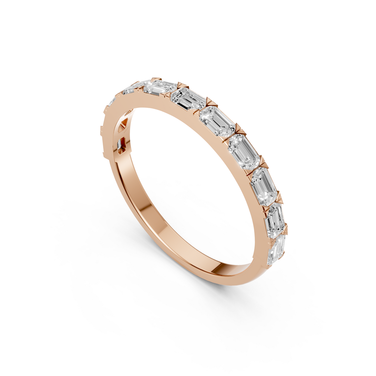 Emerald Cut Diamond Delicate Gold Eternity Stacking Band