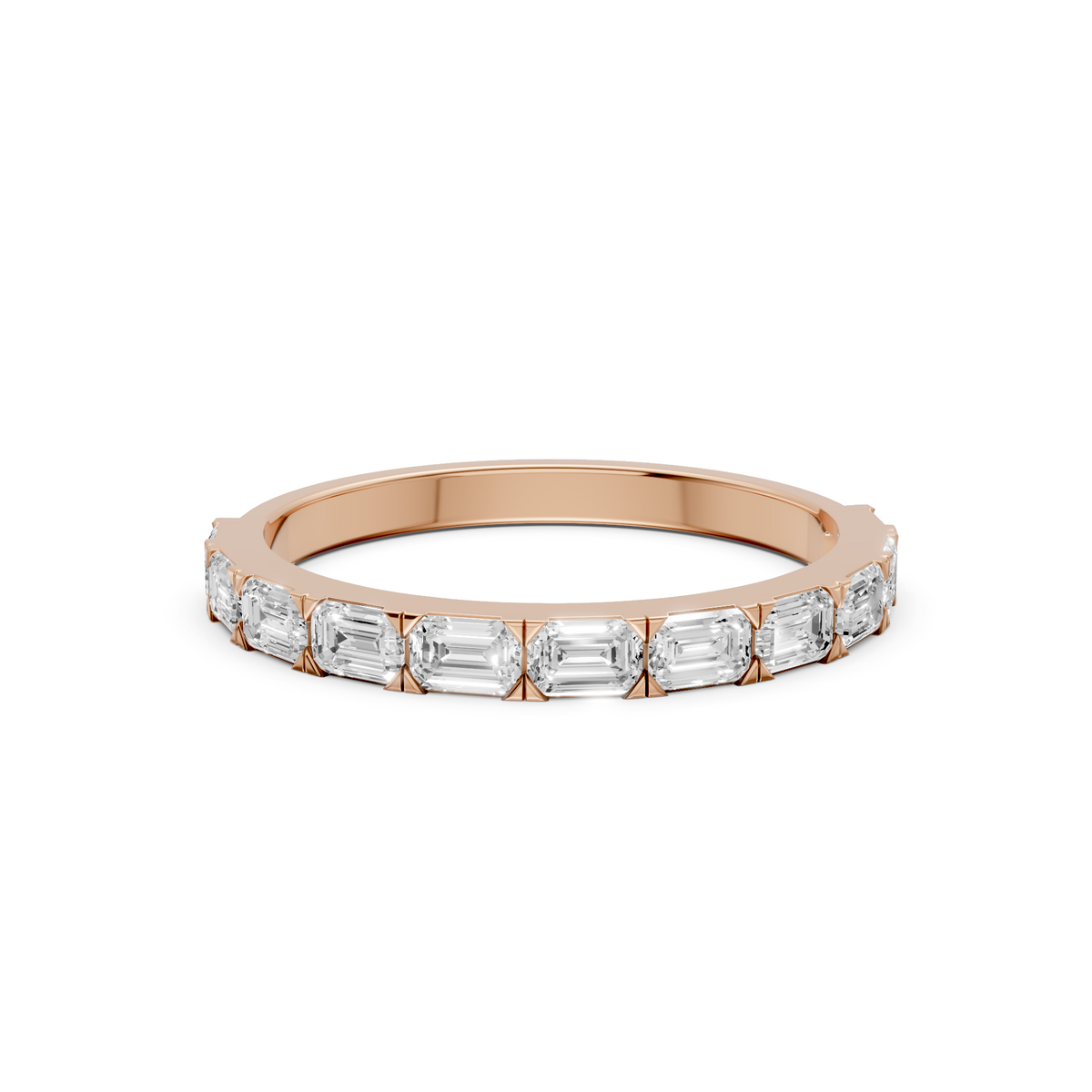 Emerald Cut Diamond Delicate Gold Eternity Stacking Band