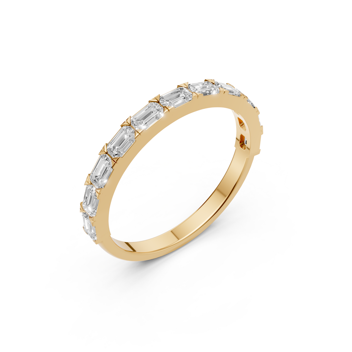 Emerald Cut Diamond Delicate Gold Eternity Stacking Band