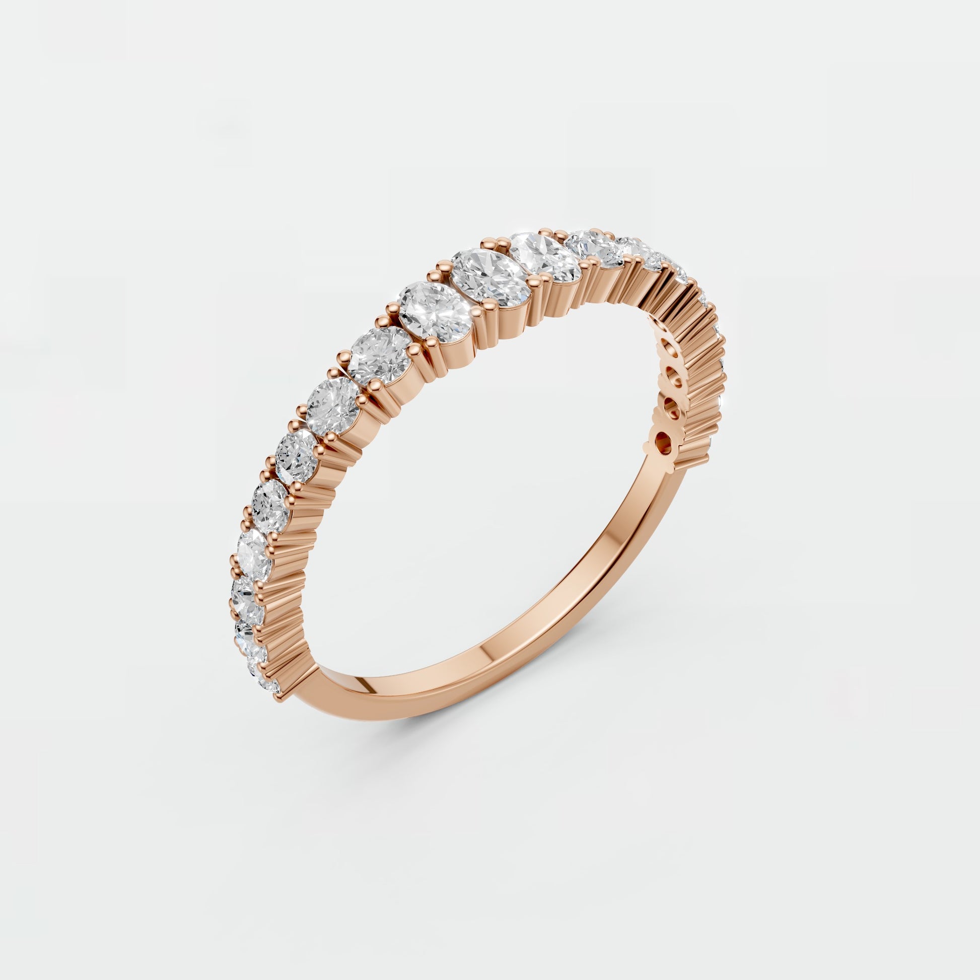 Oval & Round Lab Grown Diamond Wedding Band | Stackable Gold Anniversary Ring