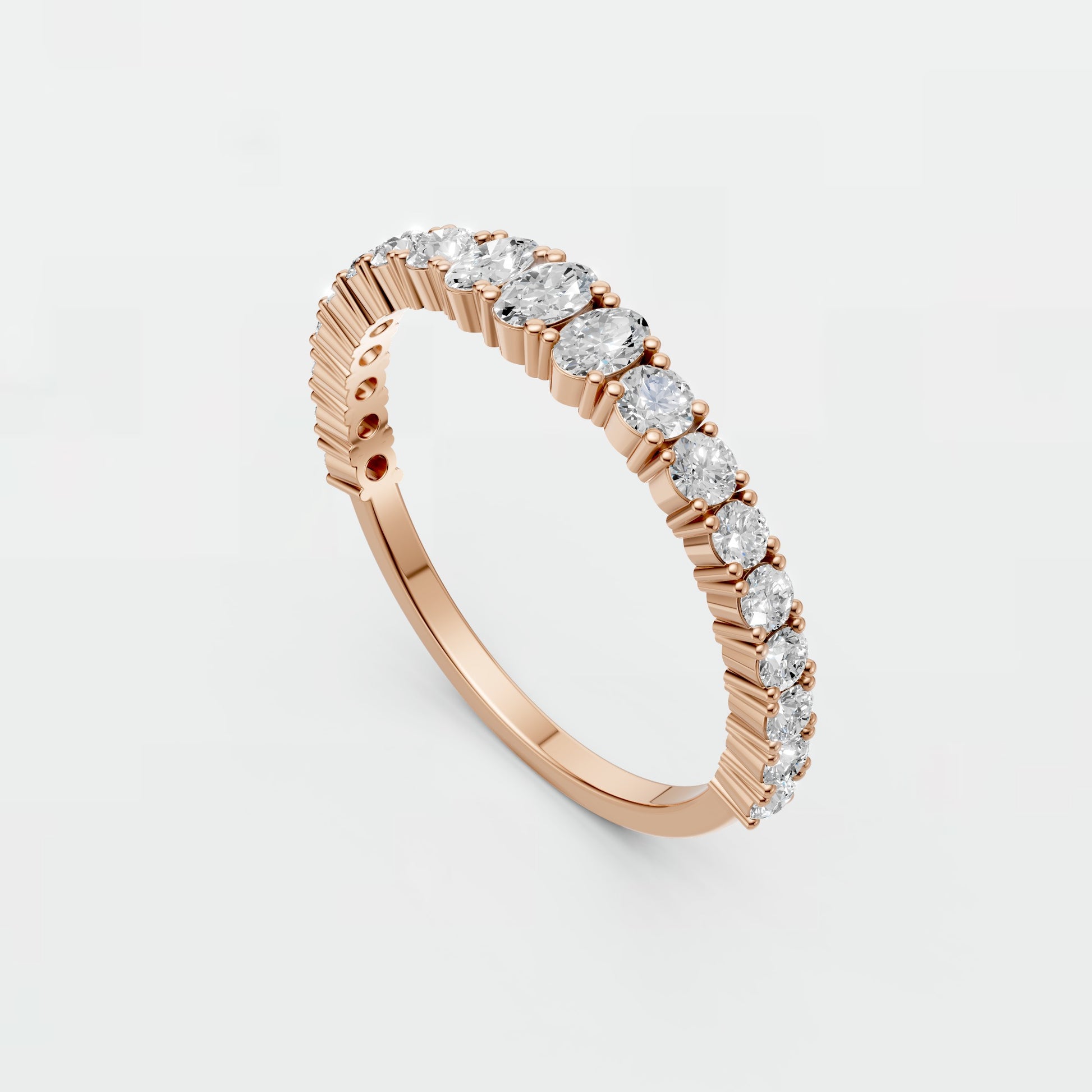 Oval & Round Lab Grown Diamond Wedding Band | Stackable Gold Anniversary Ring
