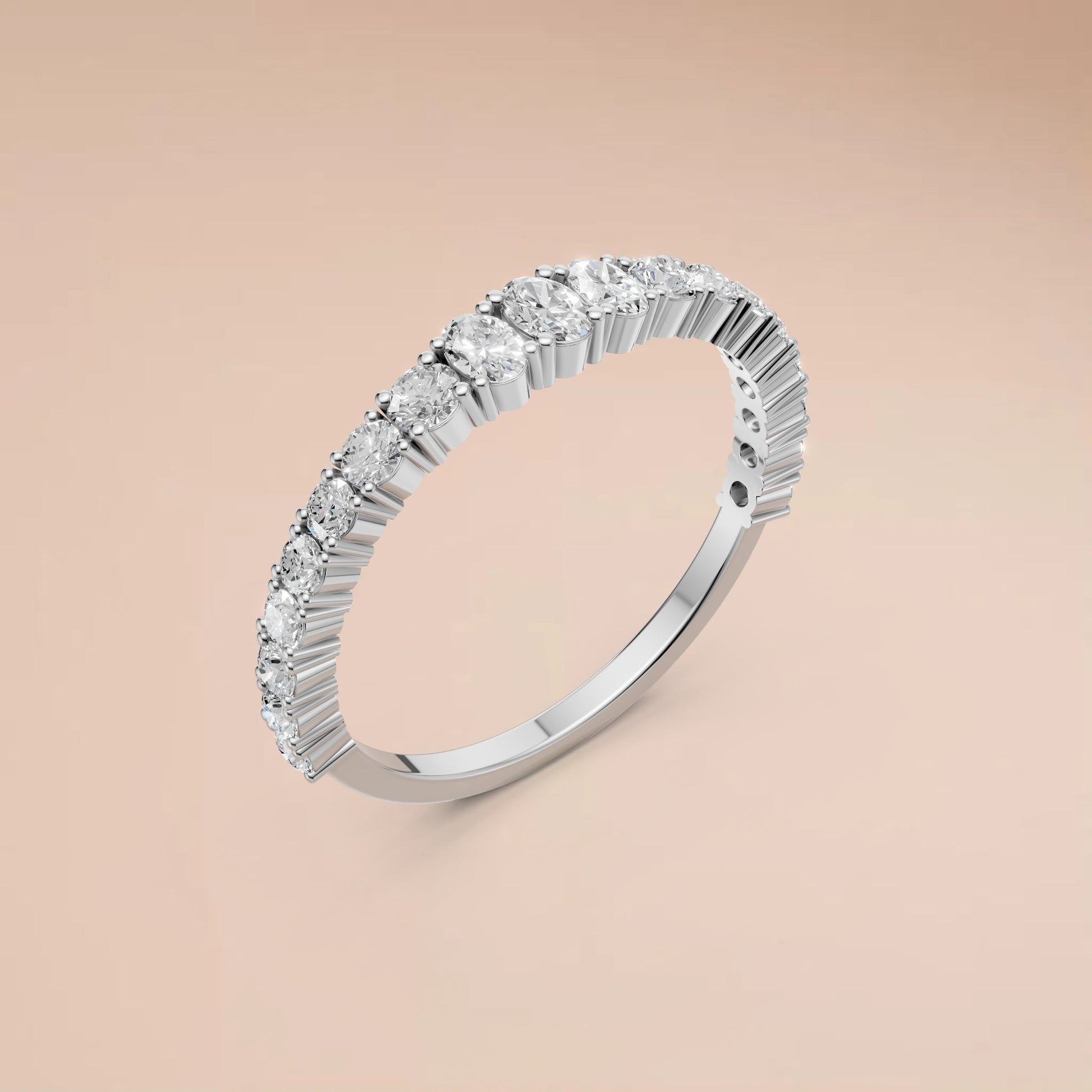 Oval & Round Lab Grown Diamond Wedding Band | Stackable Gold Anniversary Ring