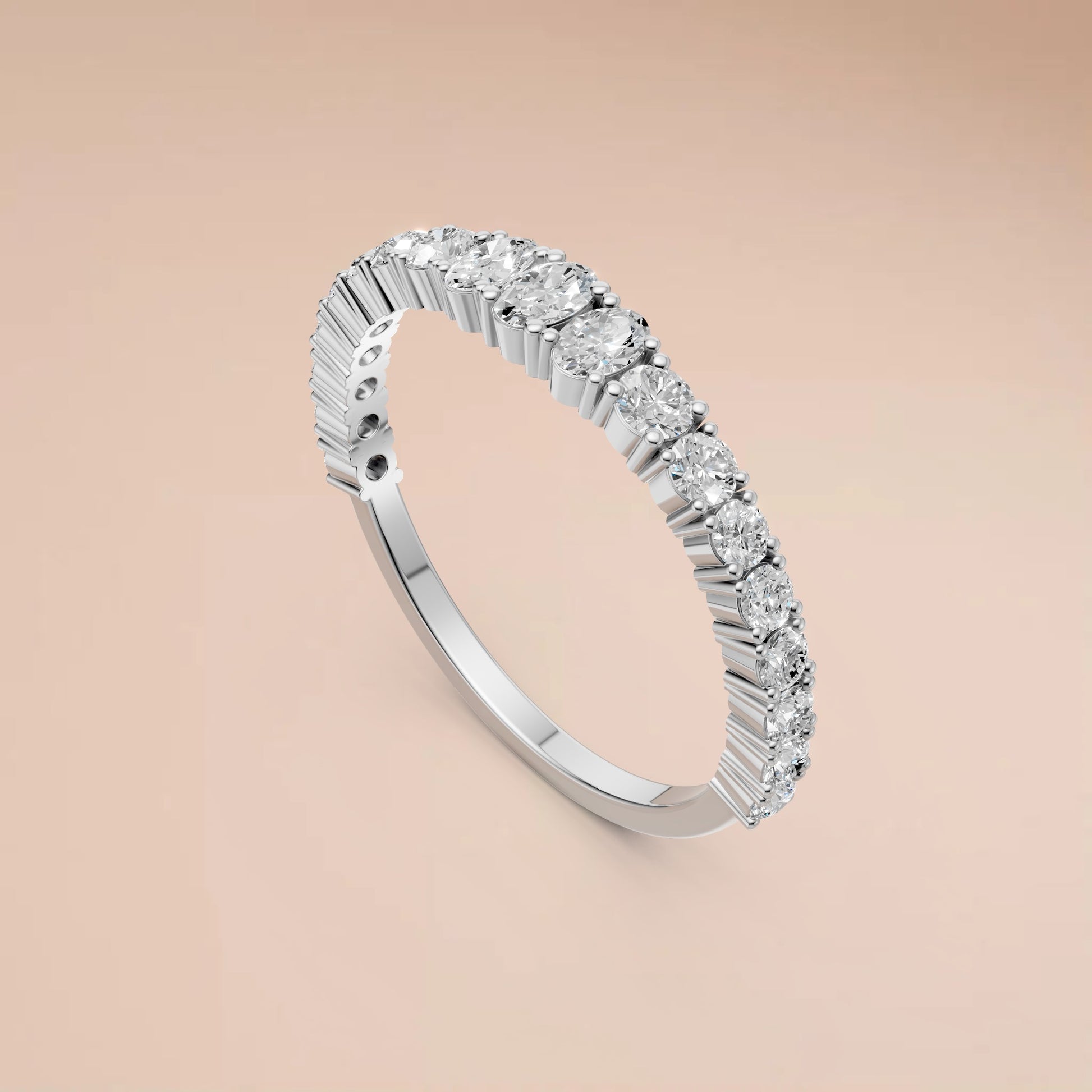 Oval & Round Lab Grown Diamond Wedding Band | Stackable Gold Anniversary Ring