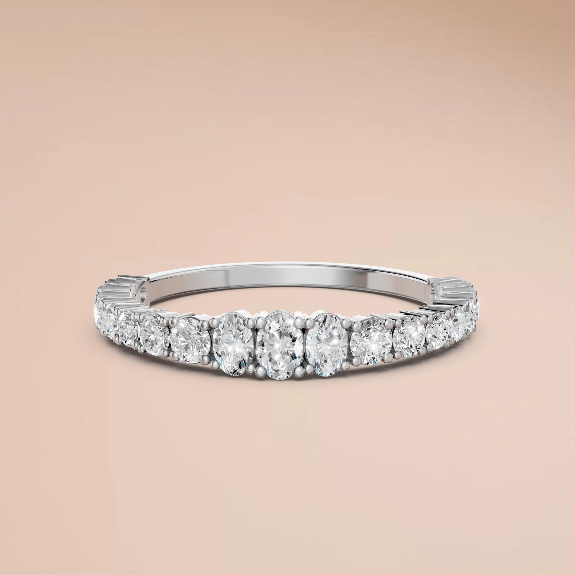 Oval & Round Lab Grown Diamond Wedding Band | Stackable Gold Anniversary Ring