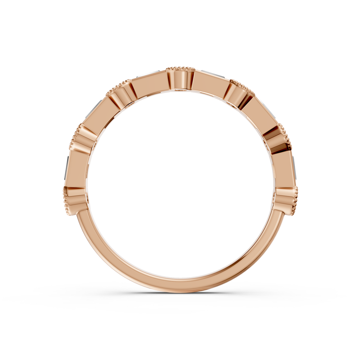 Alternating Round & Baguette Milgrain Diamond Band