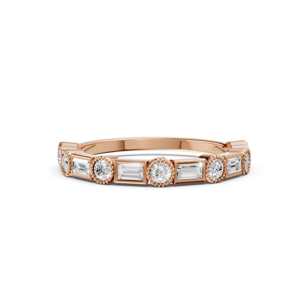 Alternating Round & Baguette Milgrain Diamond Band
