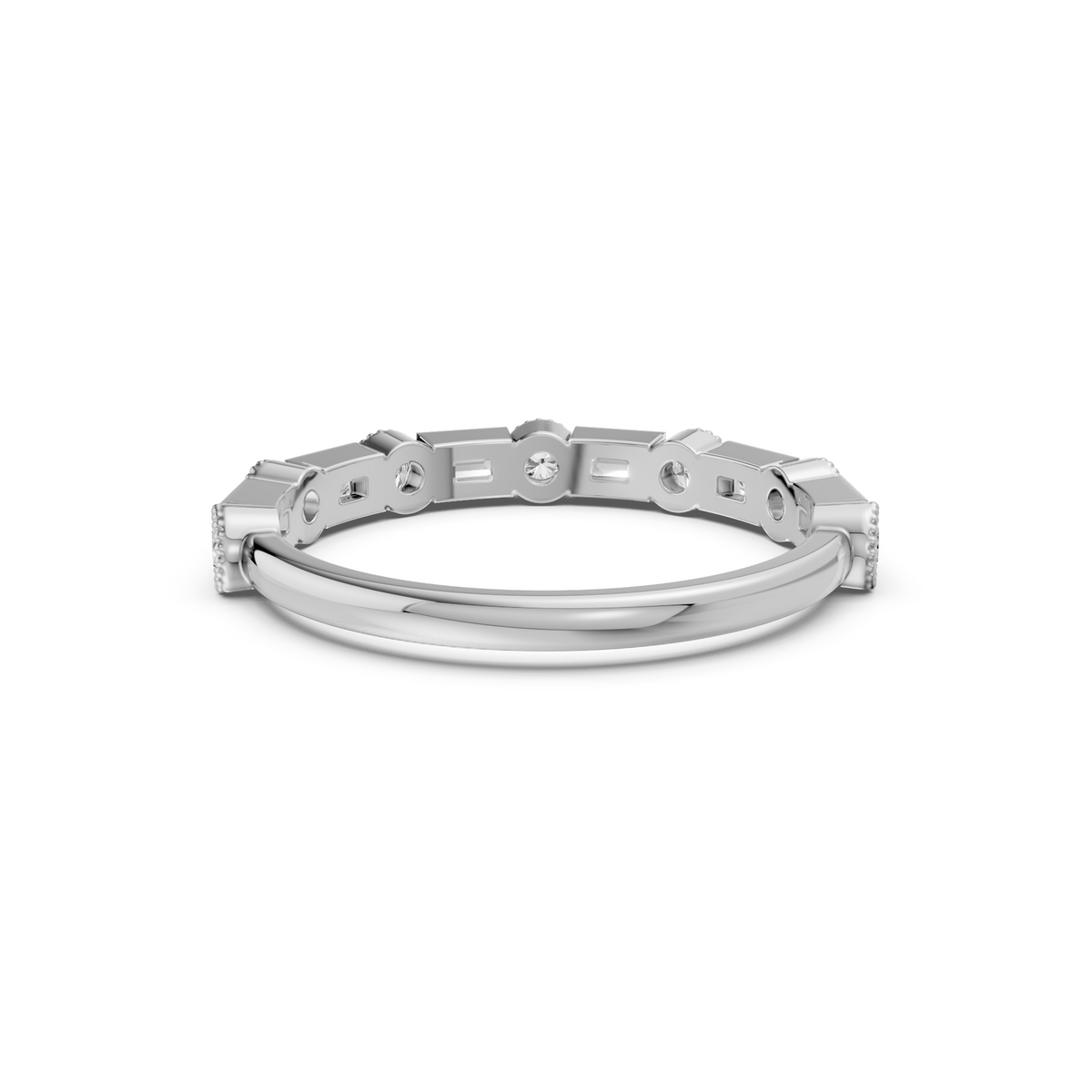 Alternating Round & Baguette Milgrain Diamond Band