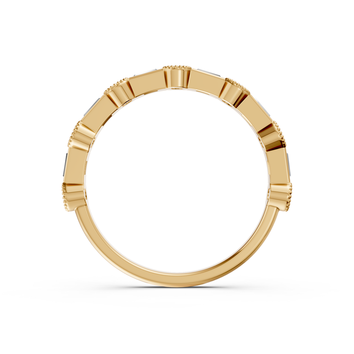 Alternating Round & Baguette Milgrain Diamond Band