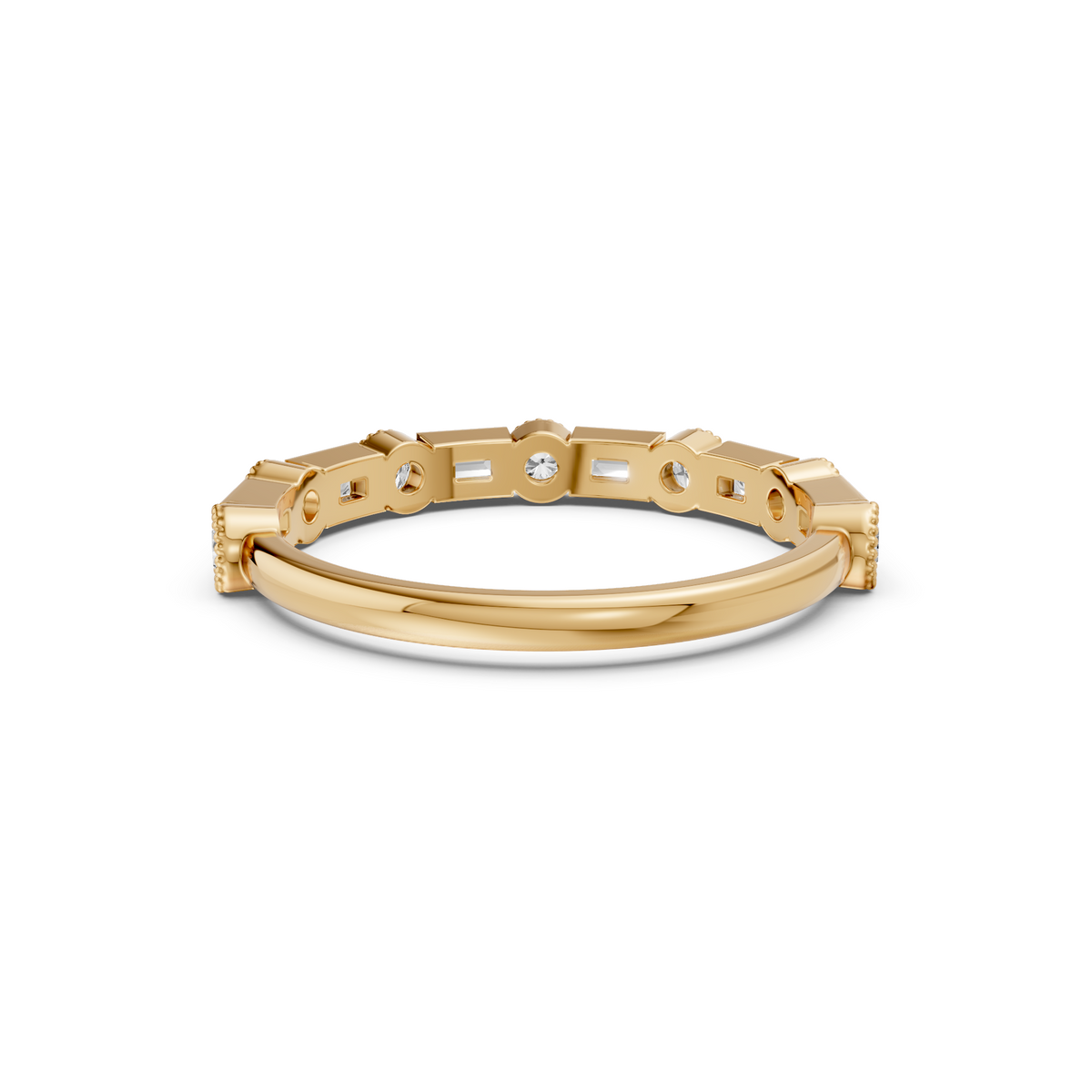 Alternating Round & Baguette Milgrain Diamond Band