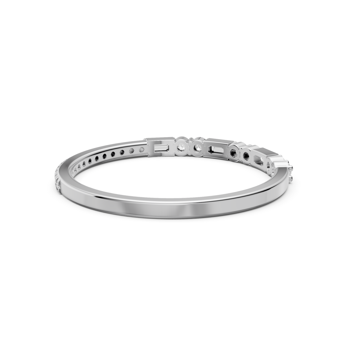 Baguette & Round  Diamond Delicate Solid Gold Stacking Band