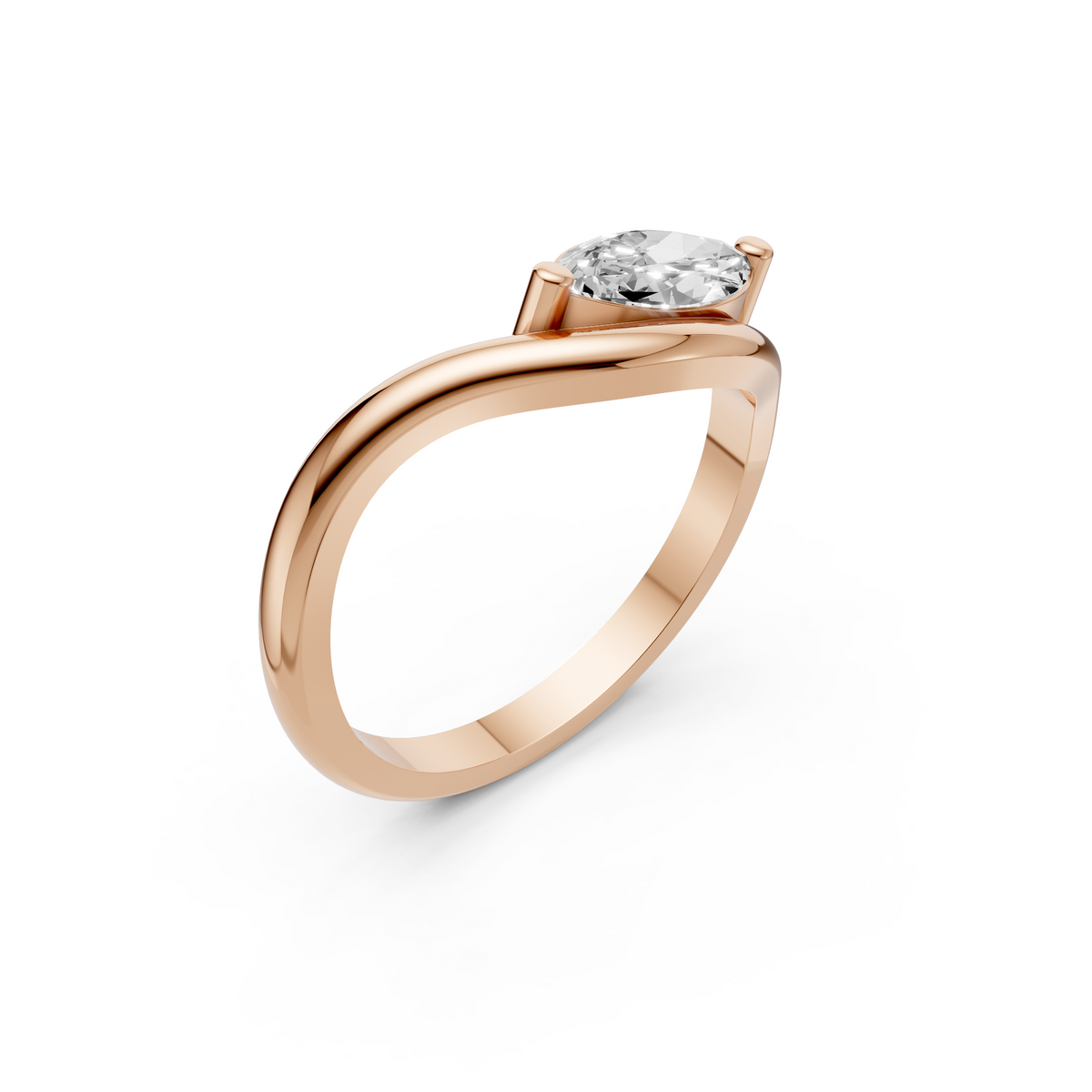 Marquise Diamond Curved Solitaire Engagement Ring