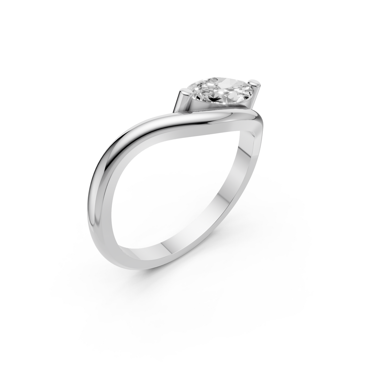 Marquise Diamond Curved Solitaire Engagement Ring