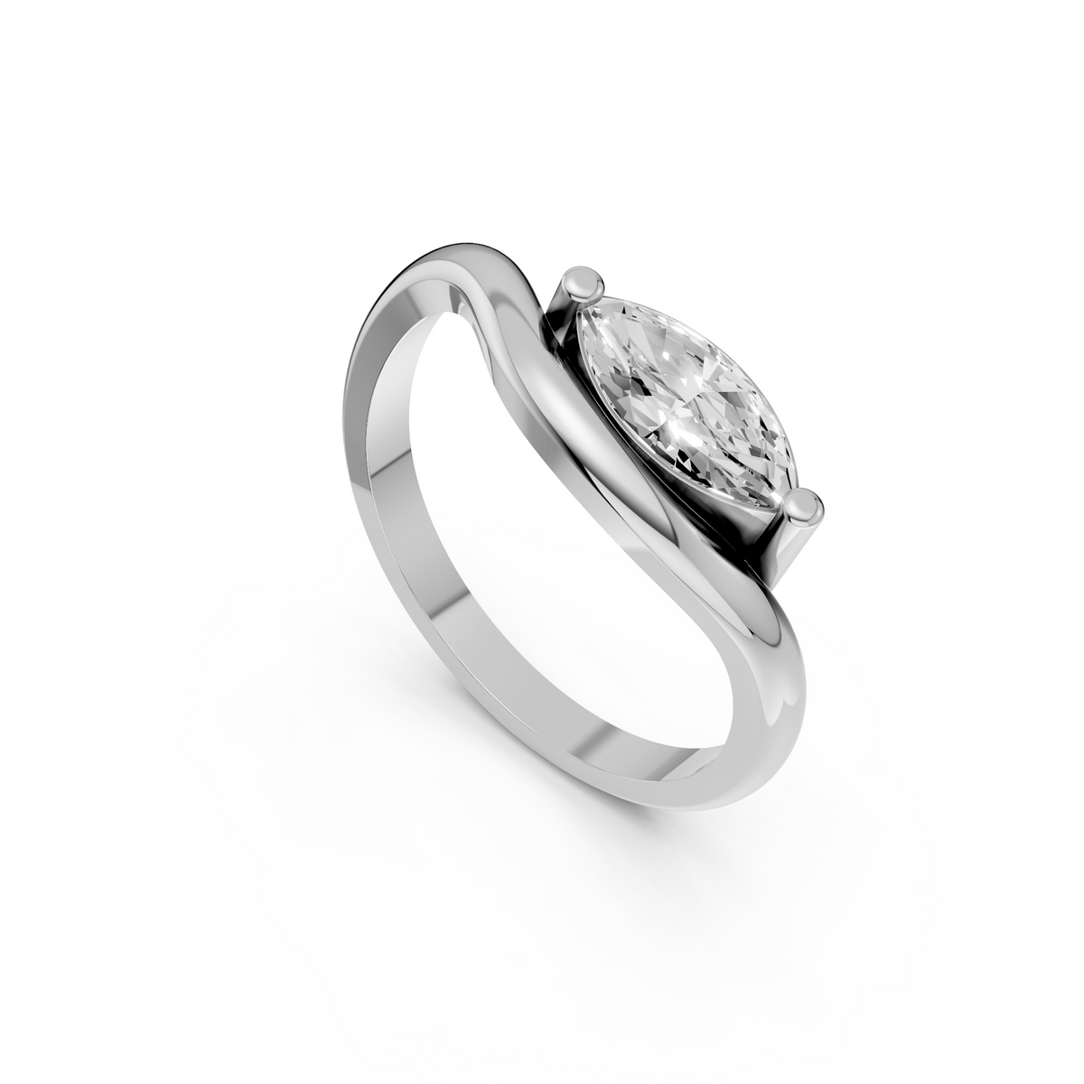 Marquise Diamond Curved Solitaire Engagement Ring