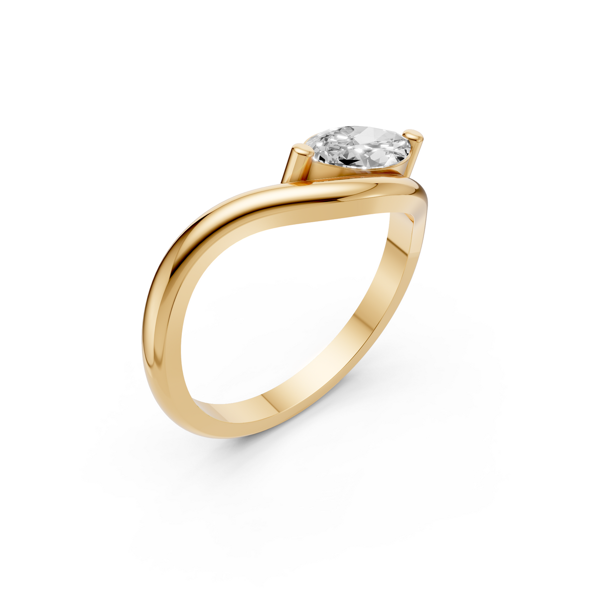 Marquise Diamond Curved Solitaire Engagement Ring