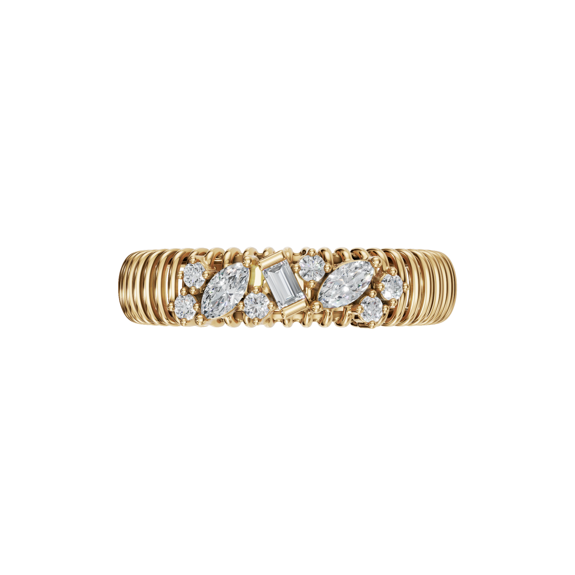 0.25Ct Round, Marquise & Baguette Diamond Statement Band Ring in Gold | Elegant Minimal Diamond Ring