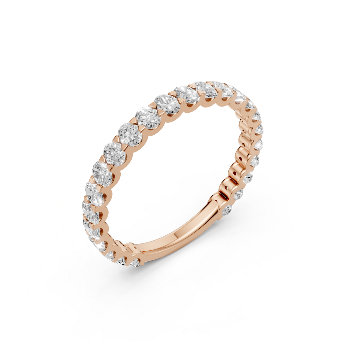 Oval Diamond Prong Set Half Eternity Stackable Wedding Band