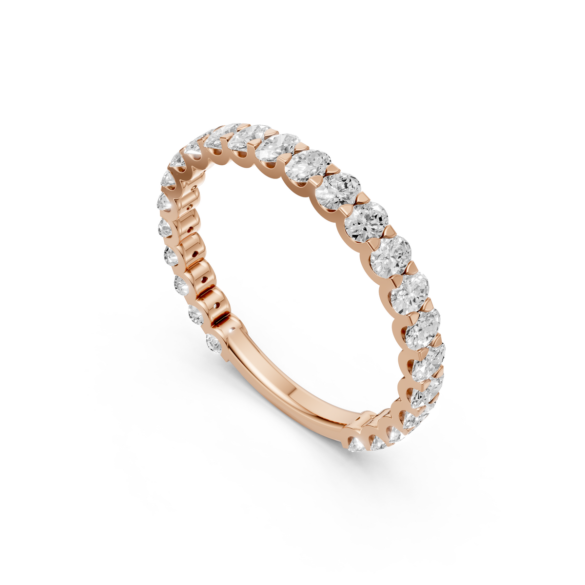 Oval Diamond Prong Set Half Eternity Stackable Wedding Band