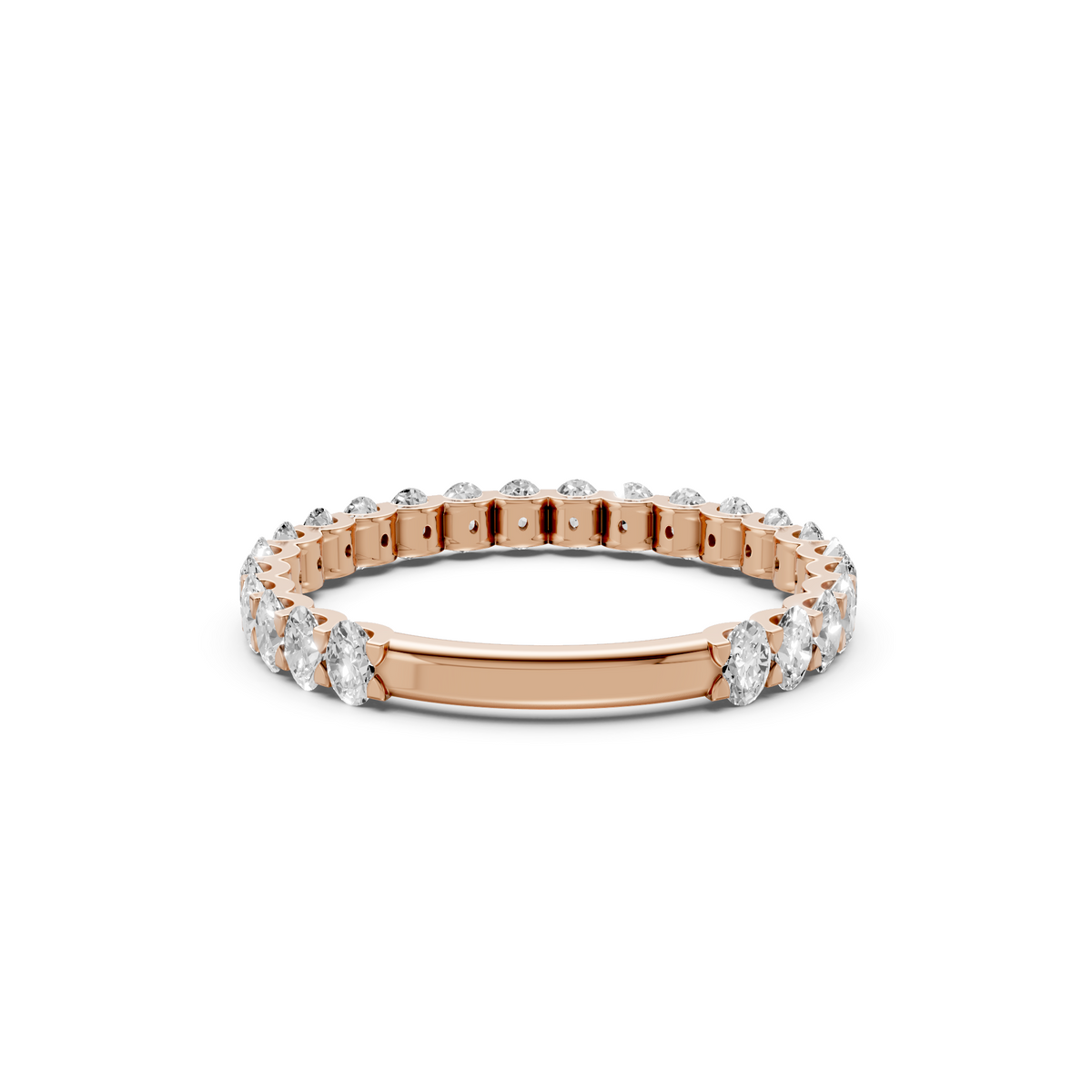 Oval Diamond Prong Set Half Eternity Stackable Wedding Band