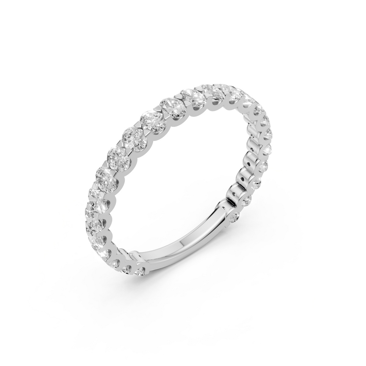 Oval Diamond Prong Set Half Eternity Stackable Wedding Band