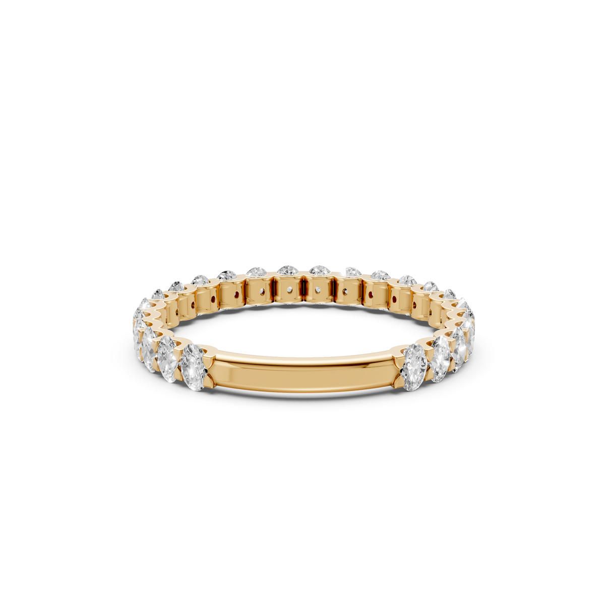 Oval Diamond Prong Set Half Eternity Stackable Wedding Band