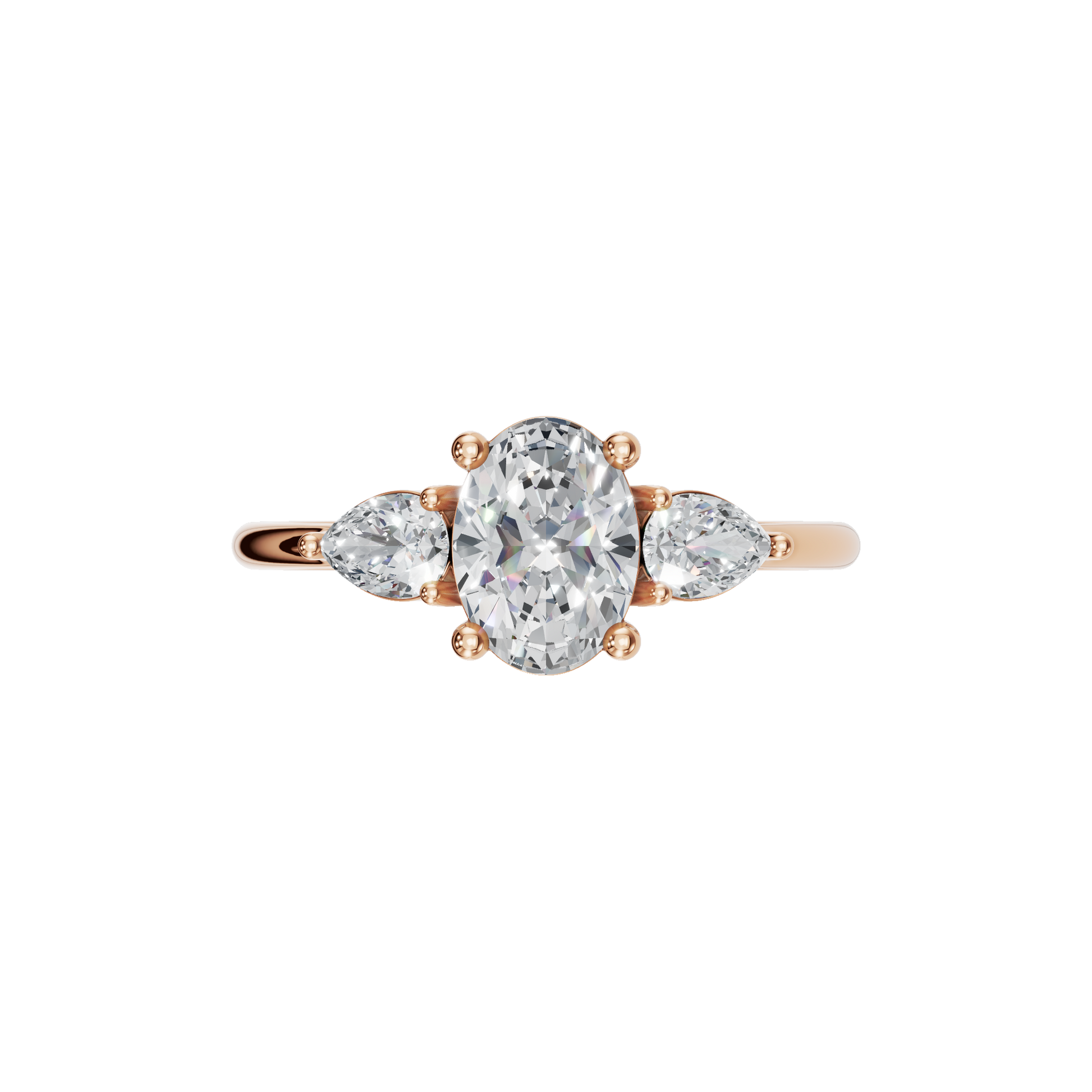 Oval Cut Diamond Ring with Pear Side Stones