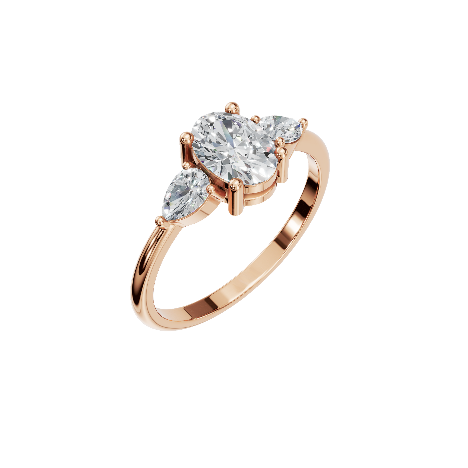 Oval Cut Diamond Ring with Pear Side Stones