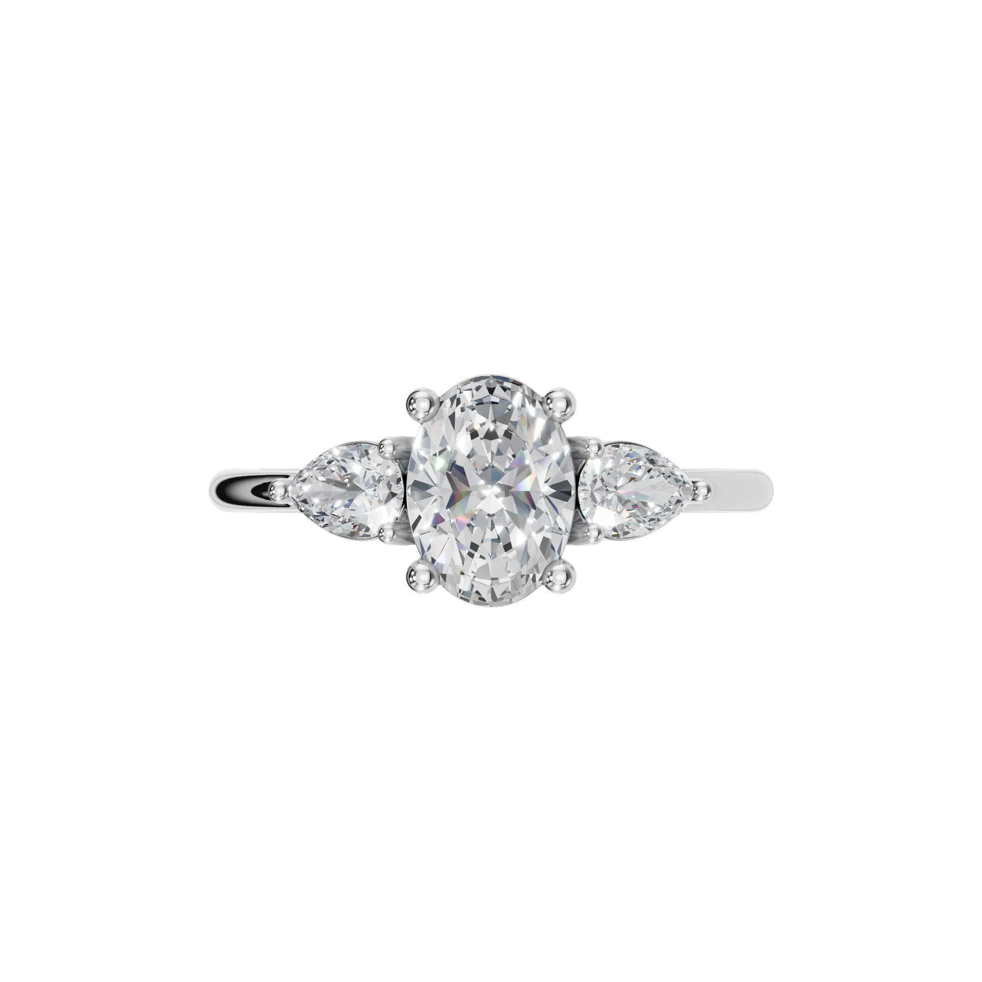 Oval Cut Diamond Ring with Pear Side Stones