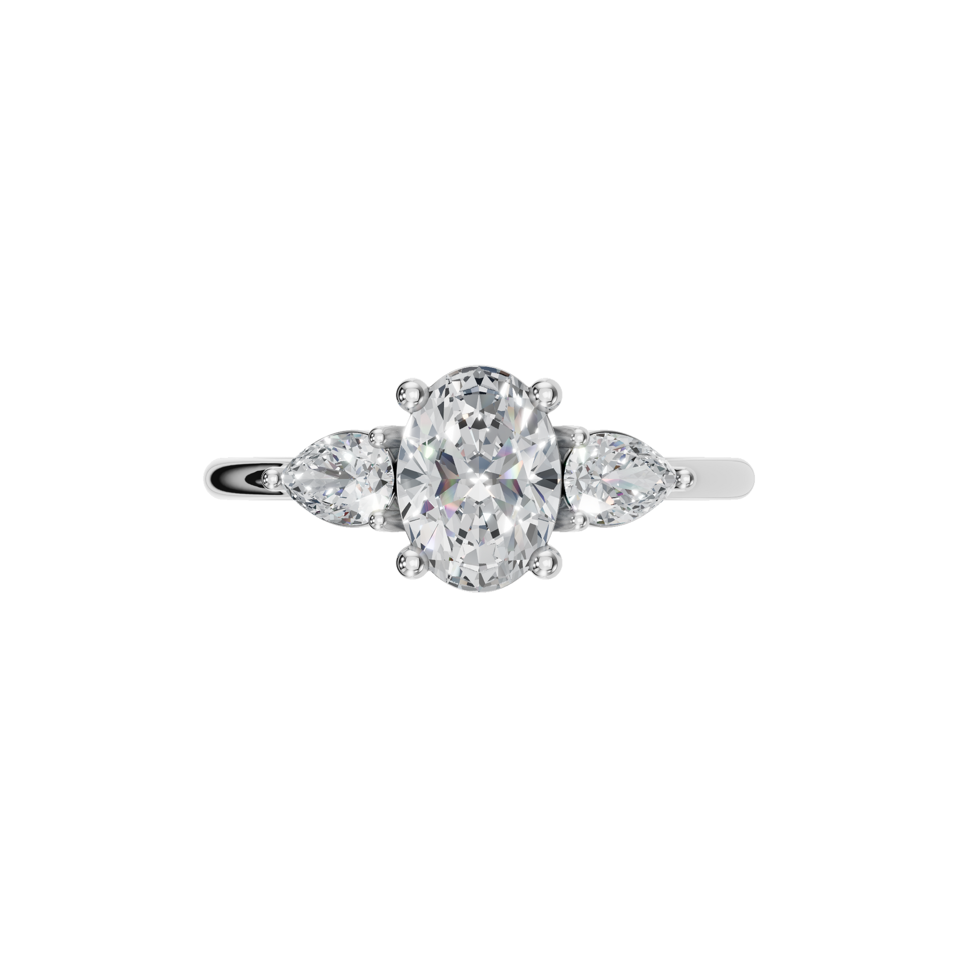 Oval Cut Diamond Ring with Pear Side Stones