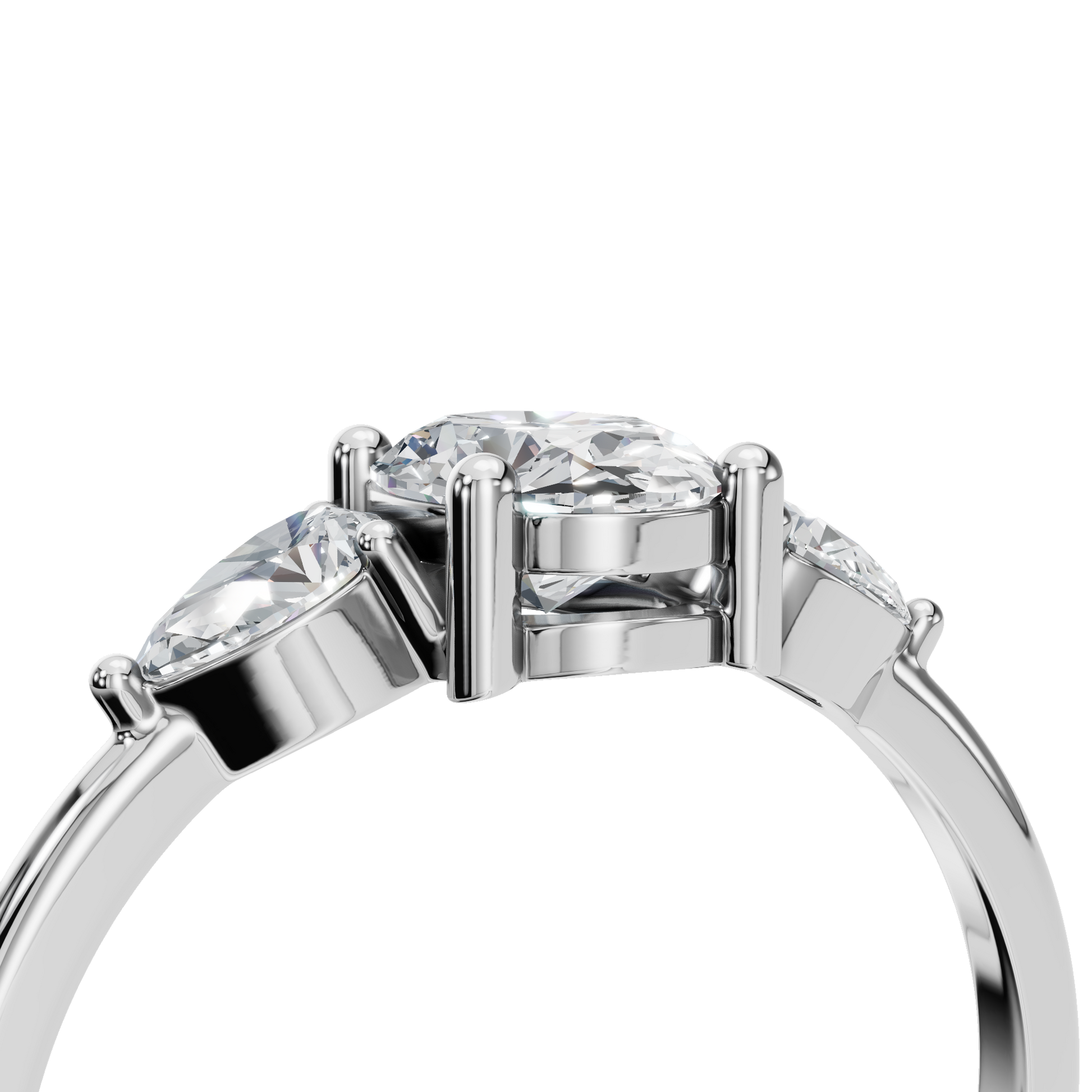 Oval Cut Diamond Ring with Pear Side Stones