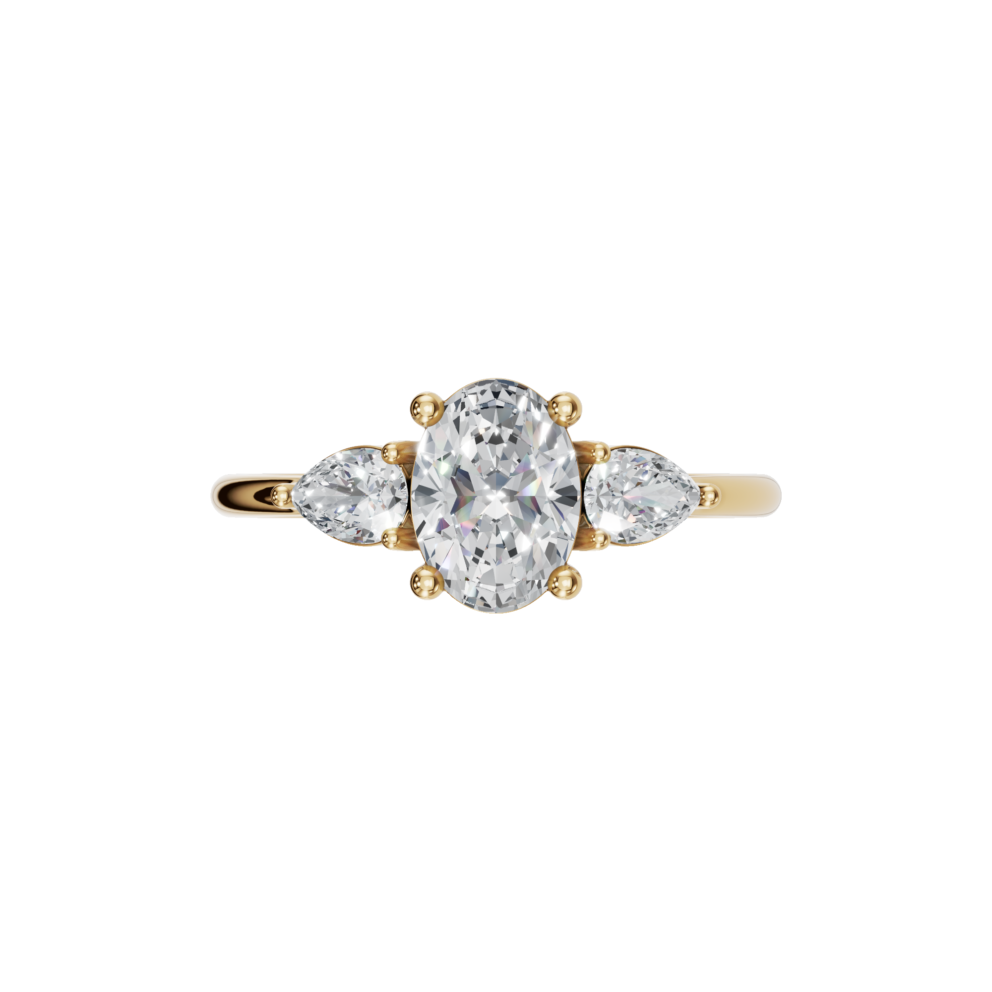 Oval Cut Diamond Ring with Pear Side Stones