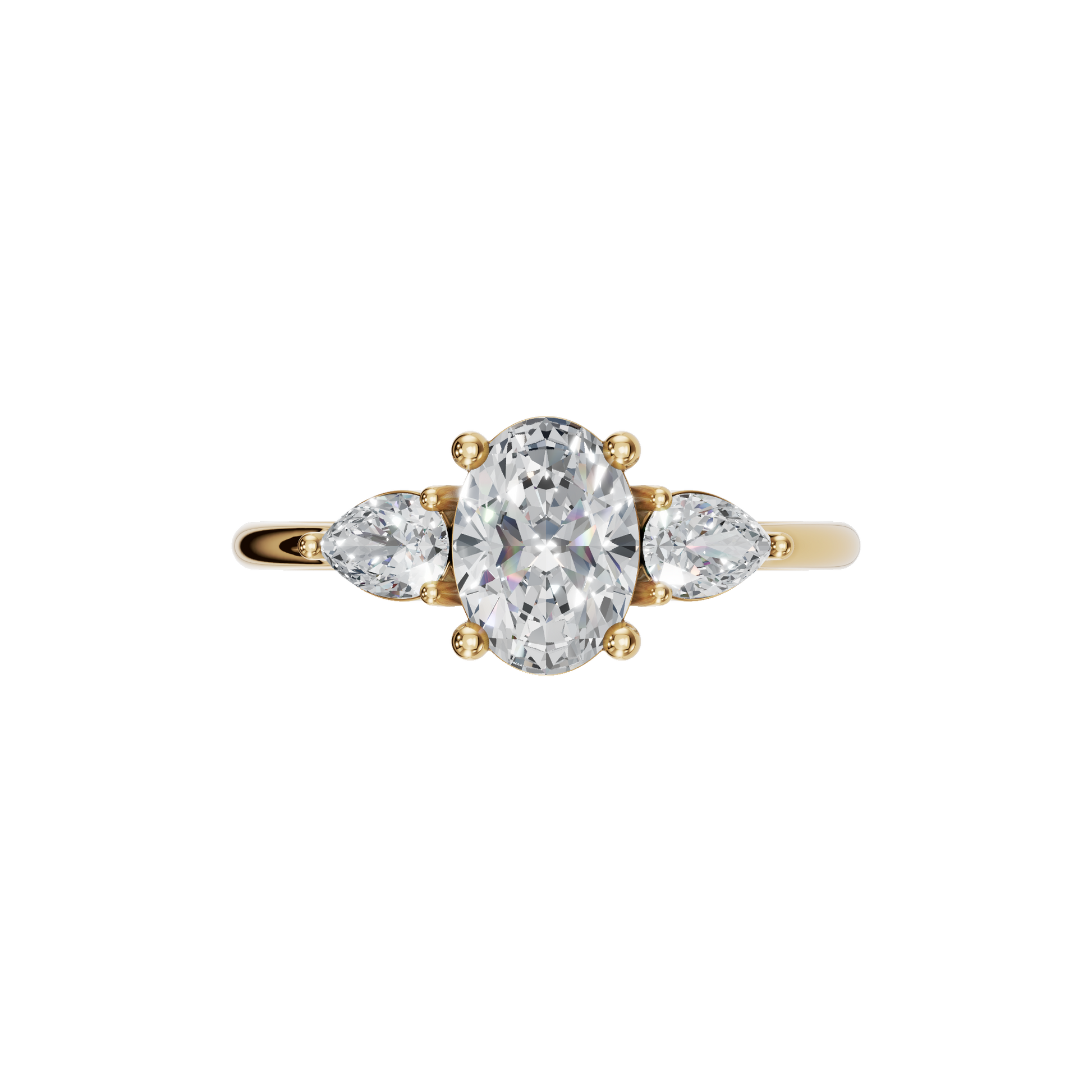 Oval Cut Diamond Ring with Pear Side Stones