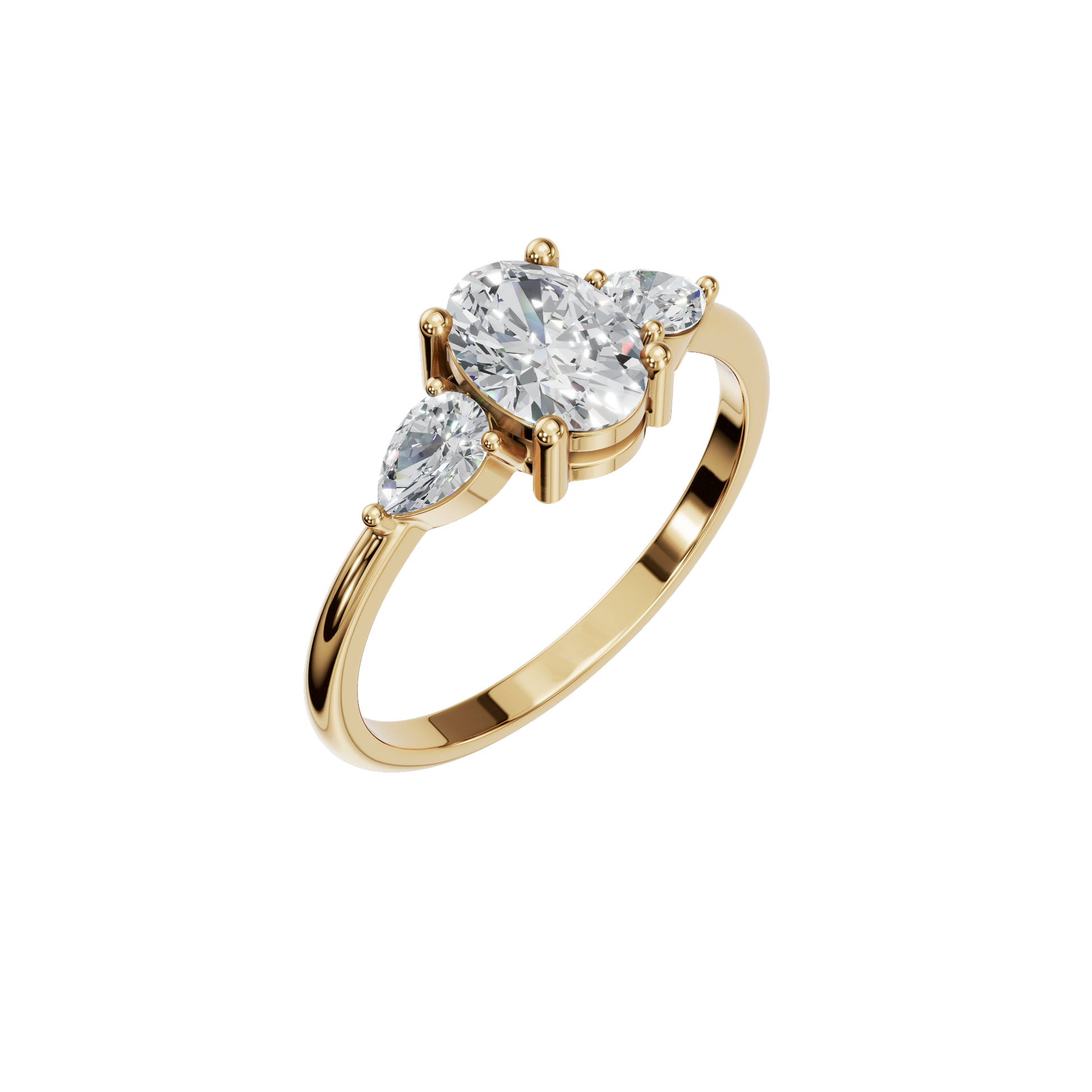 Oval Cut Diamond Ring with Pear Side Stones