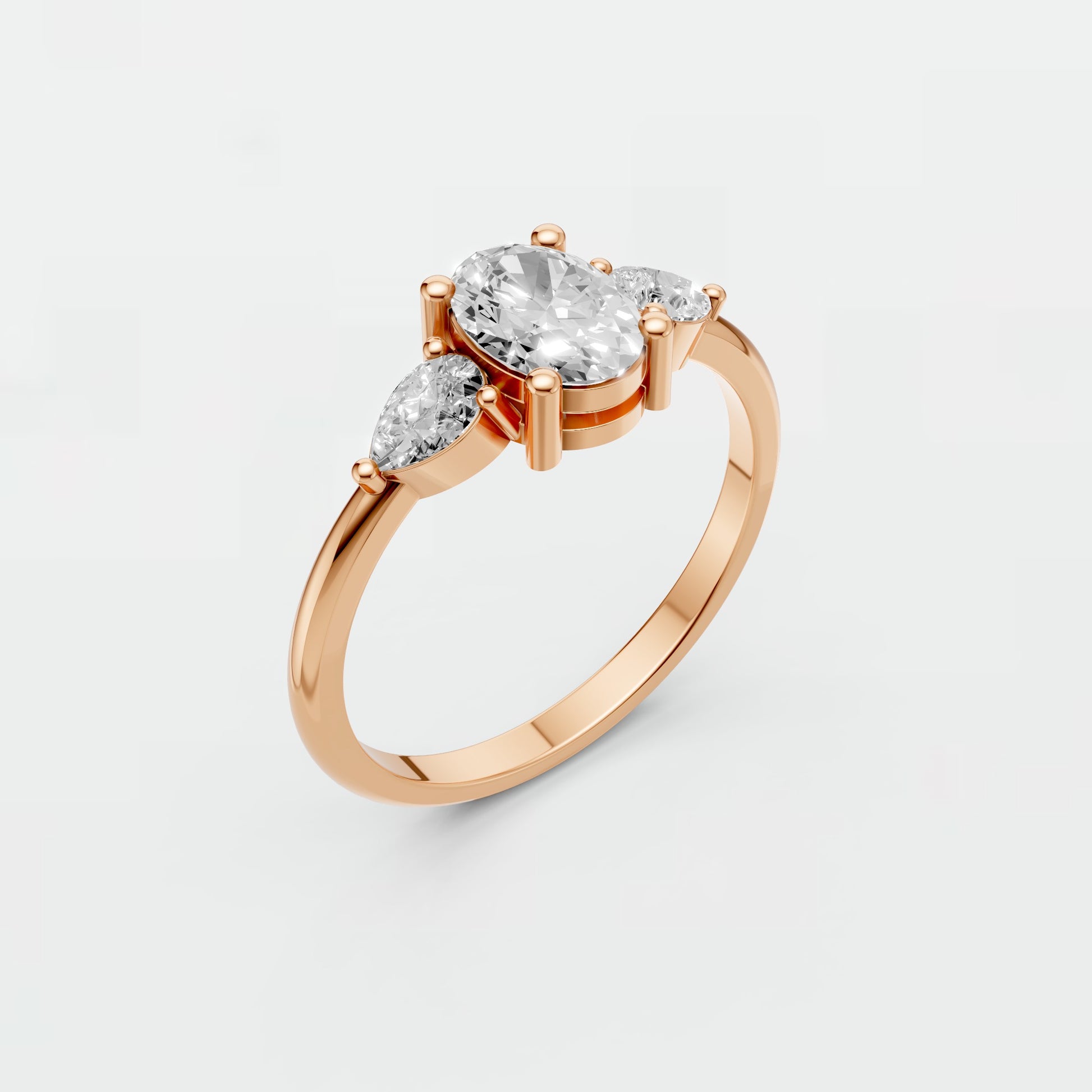 Lab Diamond Three-Stone Ring – Oval Center with Princess Accents in 14K Yellow Gold