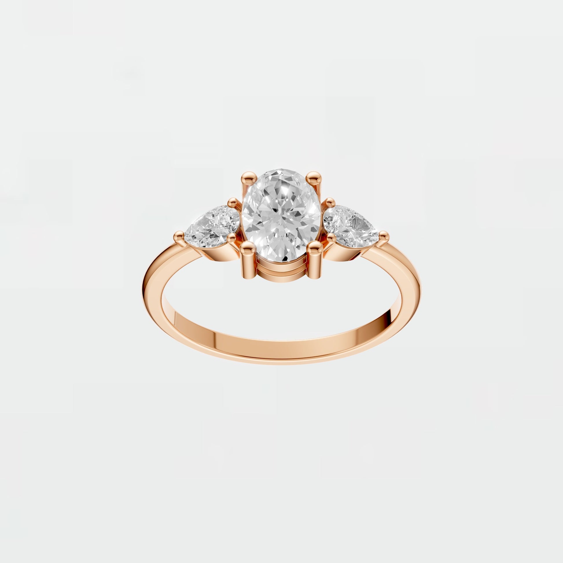 Lab Diamond Three-Stone Ring – Oval Center with Princess Accents in 14K Yellow Gold