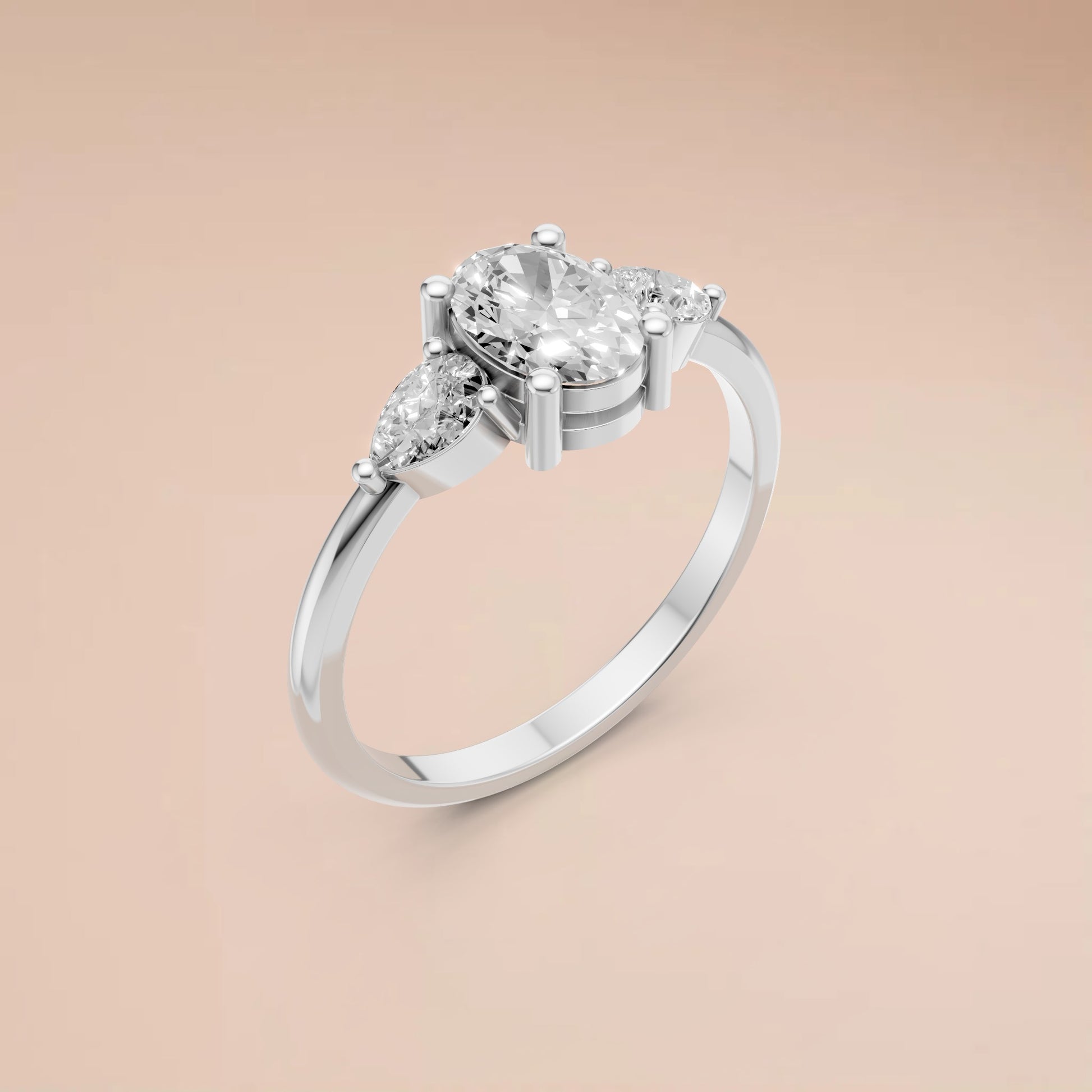 Lab Diamond Three-Stone Ring – Oval Center with Princess Accents in 14K Yellow Gold
