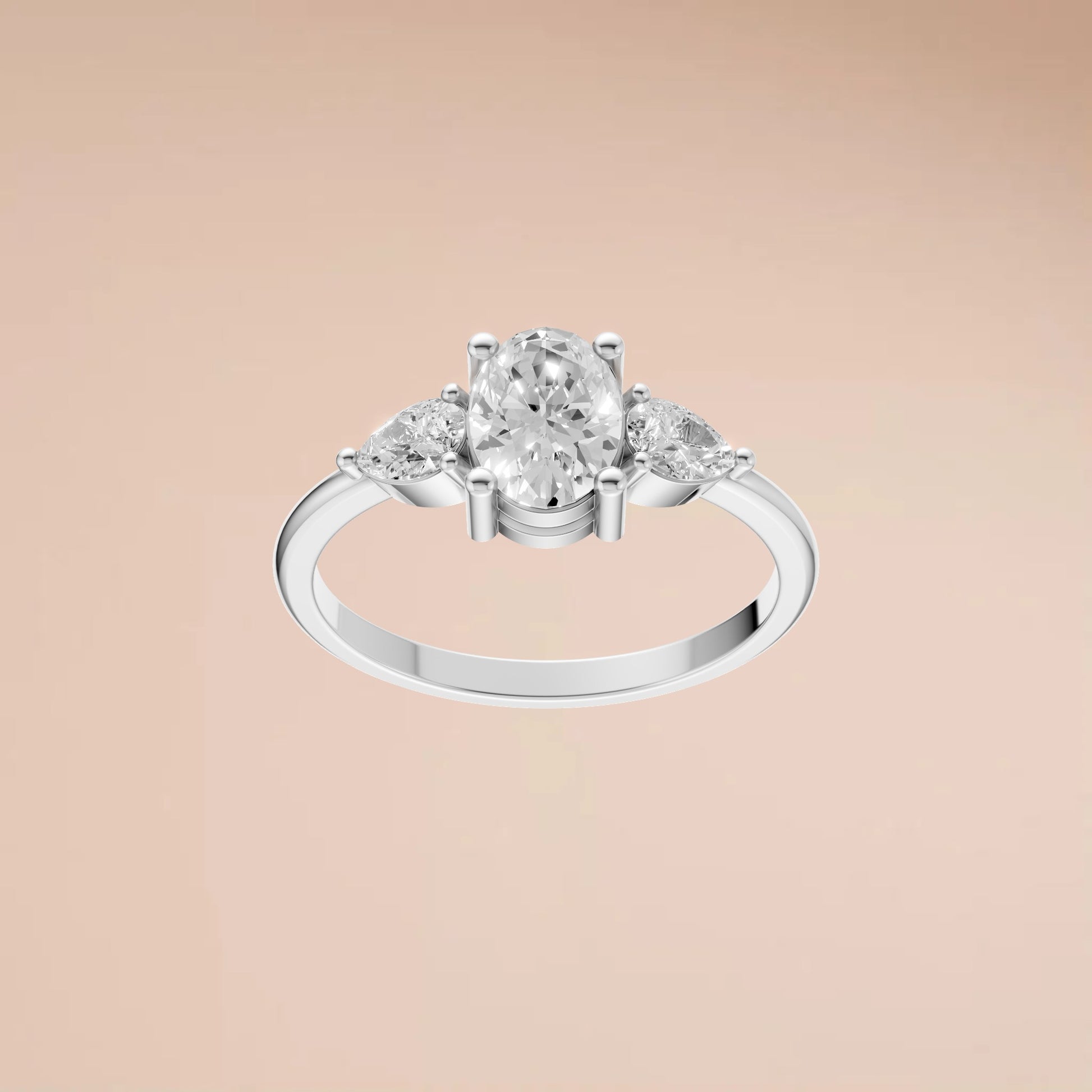 Lab Diamond Three-Stone Ring – Oval Center with Princess Accents in 14K Yellow Gold