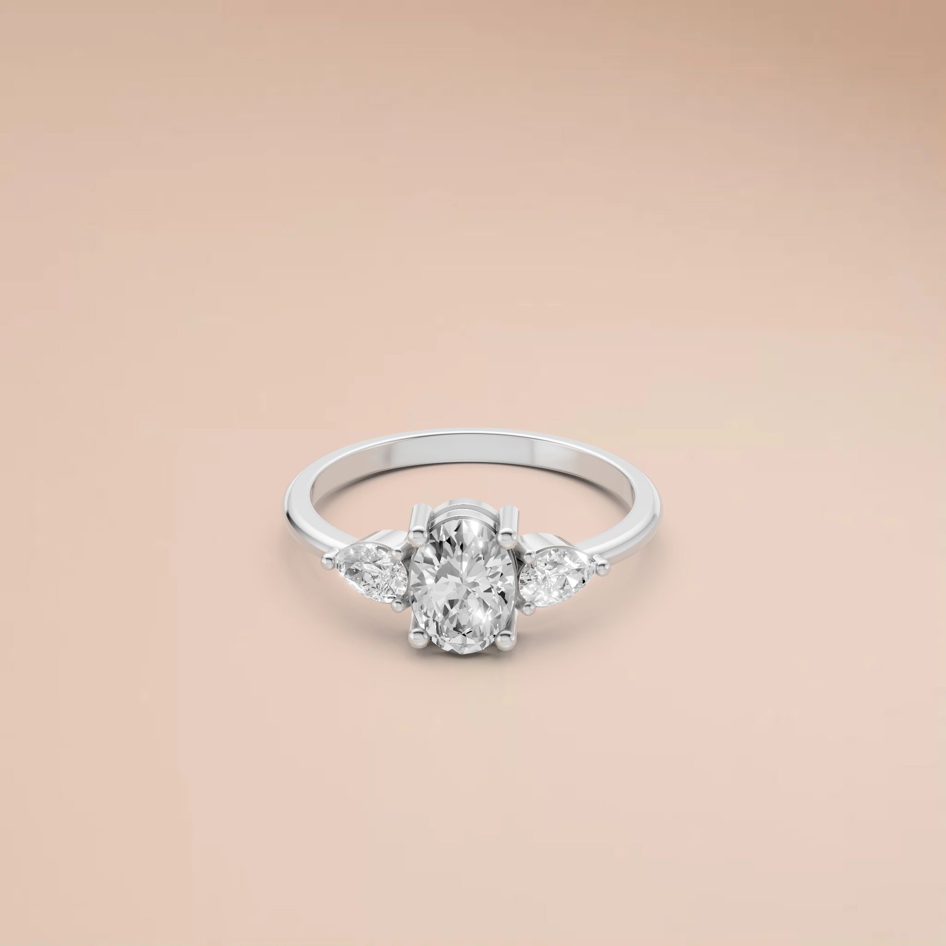 Lab Diamond Three-Stone Ring – Oval Center with Princess Accents in 14K Yellow Gold