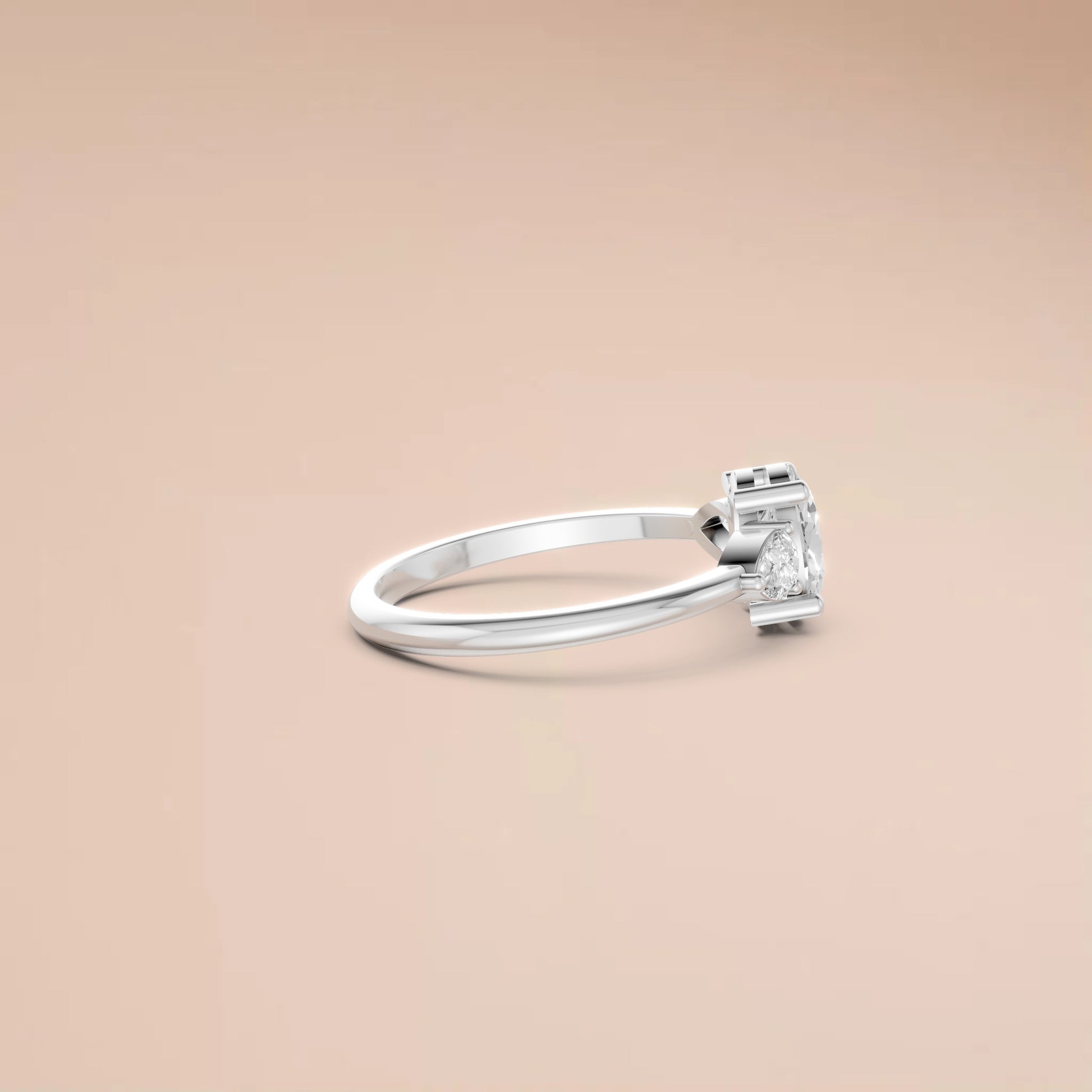 Lab Diamond Three-Stone Ring – Oval Center with Princess Accents in 14K Yellow Gold