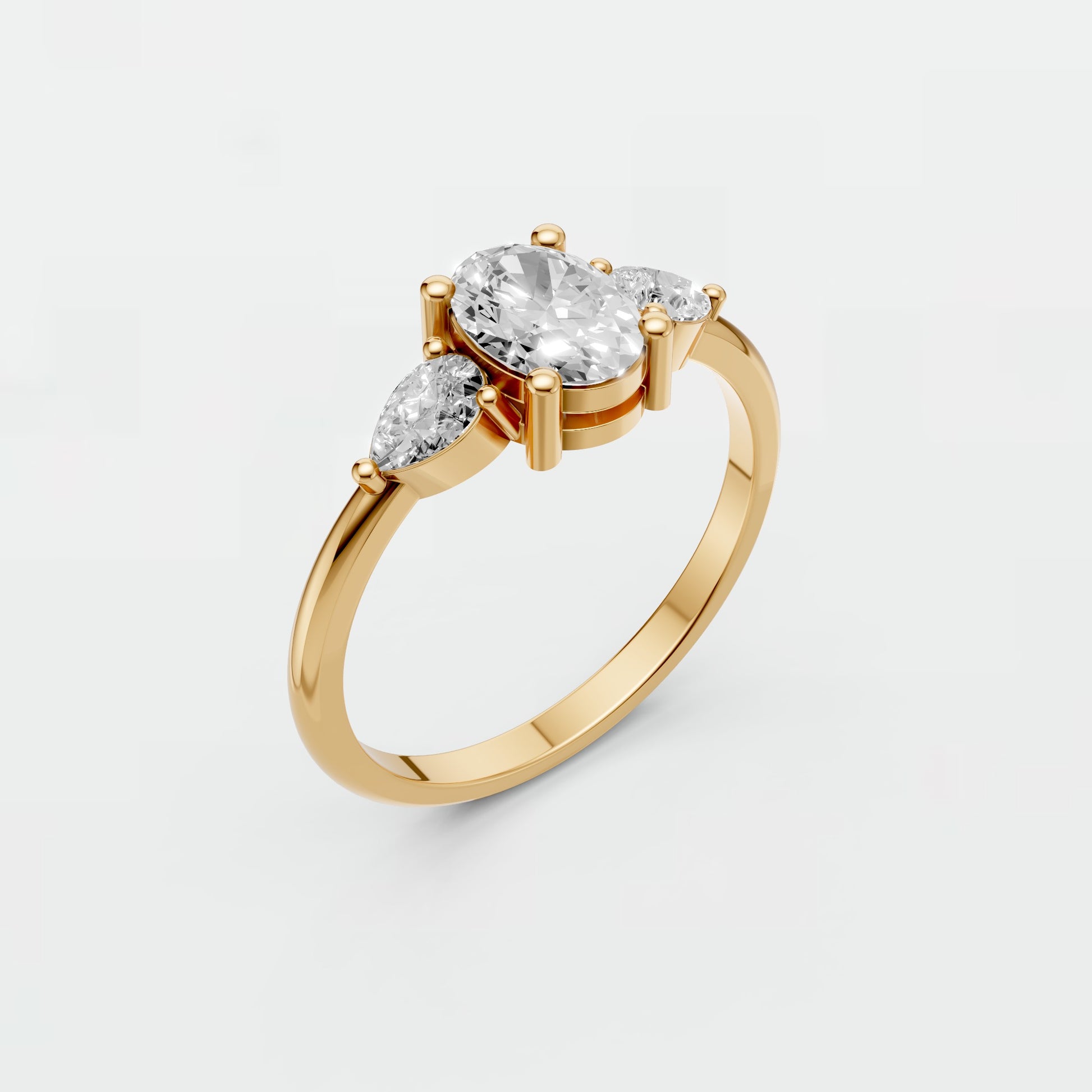 Lab Diamond Three-Stone Ring – Oval Center with Princess Accents in 14K Yellow Gold